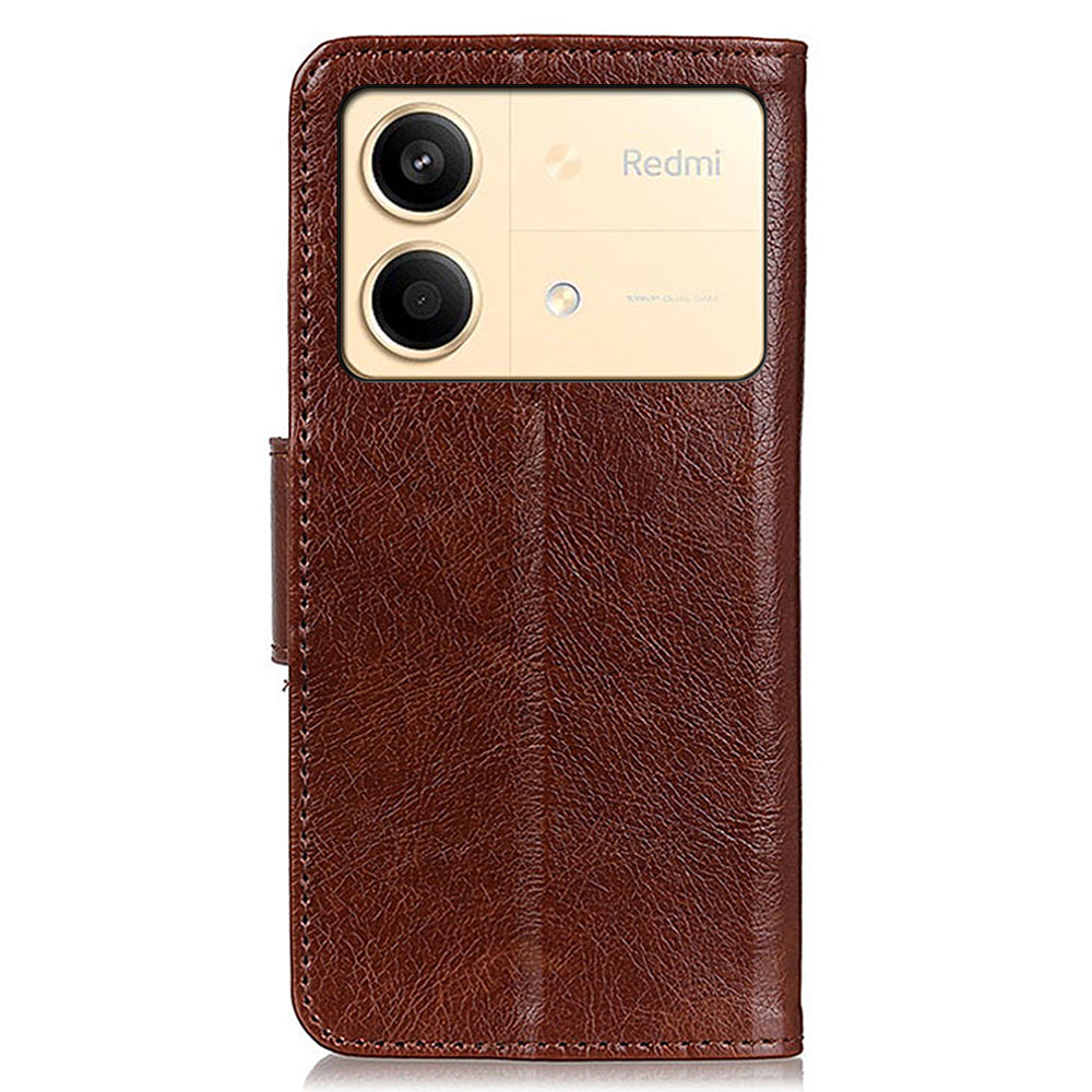 For Xiaomi Redmi Note 13R Pro 5G Wallet Cover Split Leather Case Nappa Texture - Brown