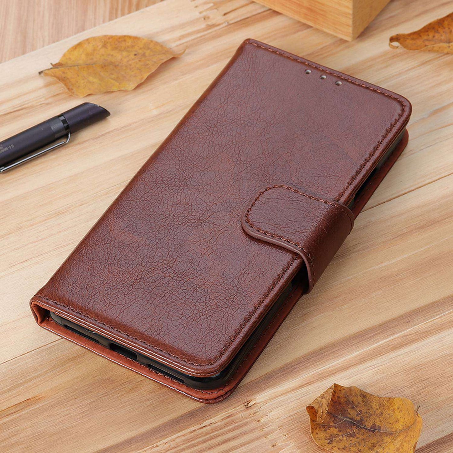 For Xiaomi Redmi Note 13R Pro 5G Wallet Cover Split Leather Case Nappa Texture - Brown