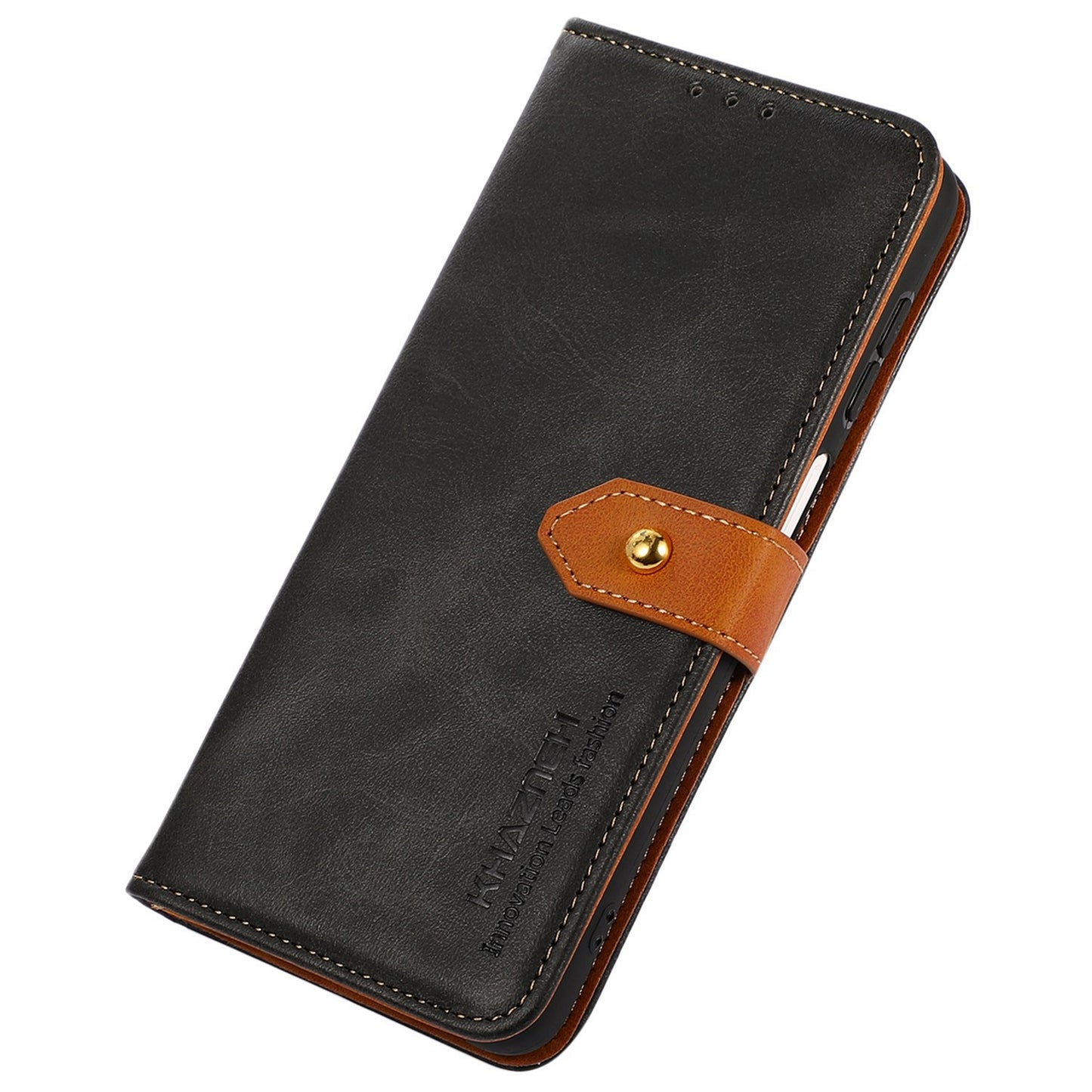 KHAZNEH For Xiaomi Redmi Note 13R Pro 5G Leather Case Wallet Cover Cowhide Texture - Black
