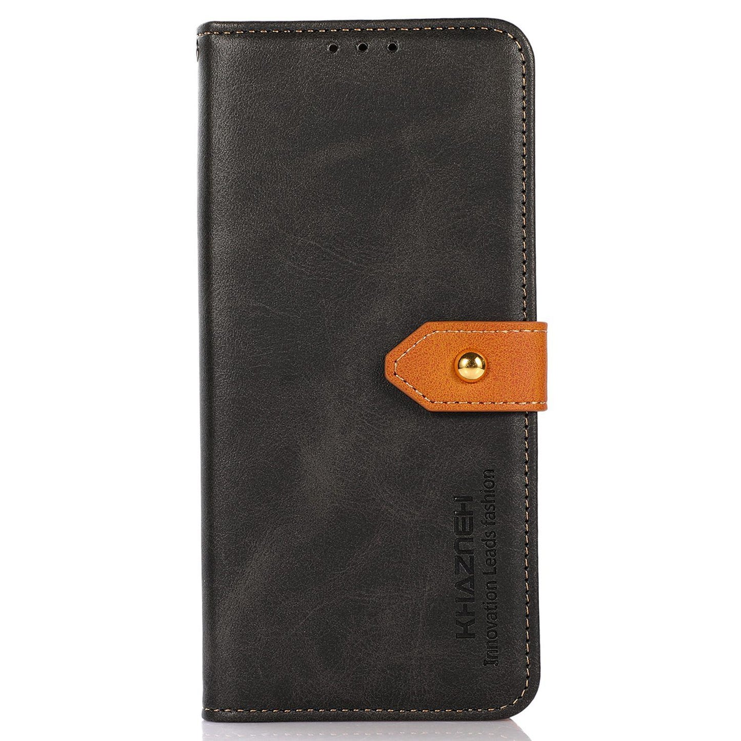 KHAZNEH For Xiaomi Redmi Note 13R Pro 5G Leather Case Wallet Cover Cowhide Texture - Black