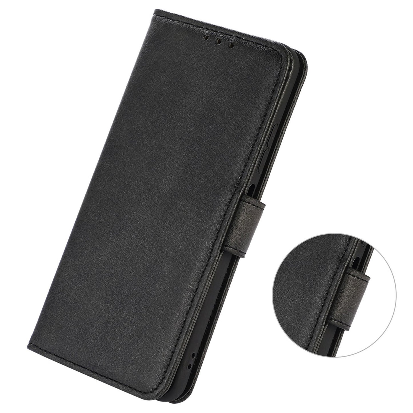 For Xiaomi Redmi Note 13R Pro 5G Leather Case Cowhide Texture Phone Wallet Cover - Black