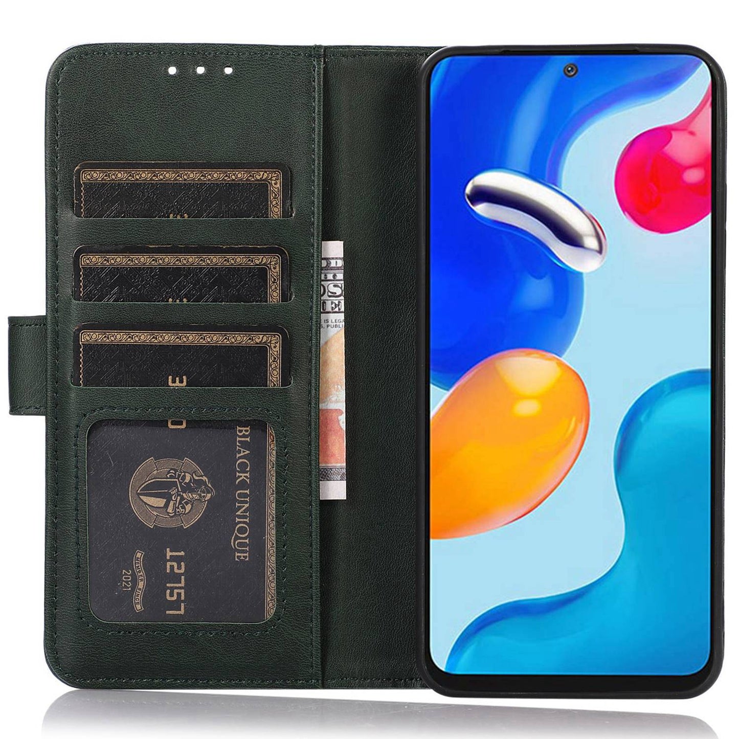 For Xiaomi Redmi Note 13R Pro 5G Leather Case Cowhide Texture Phone Wallet Cover - Green