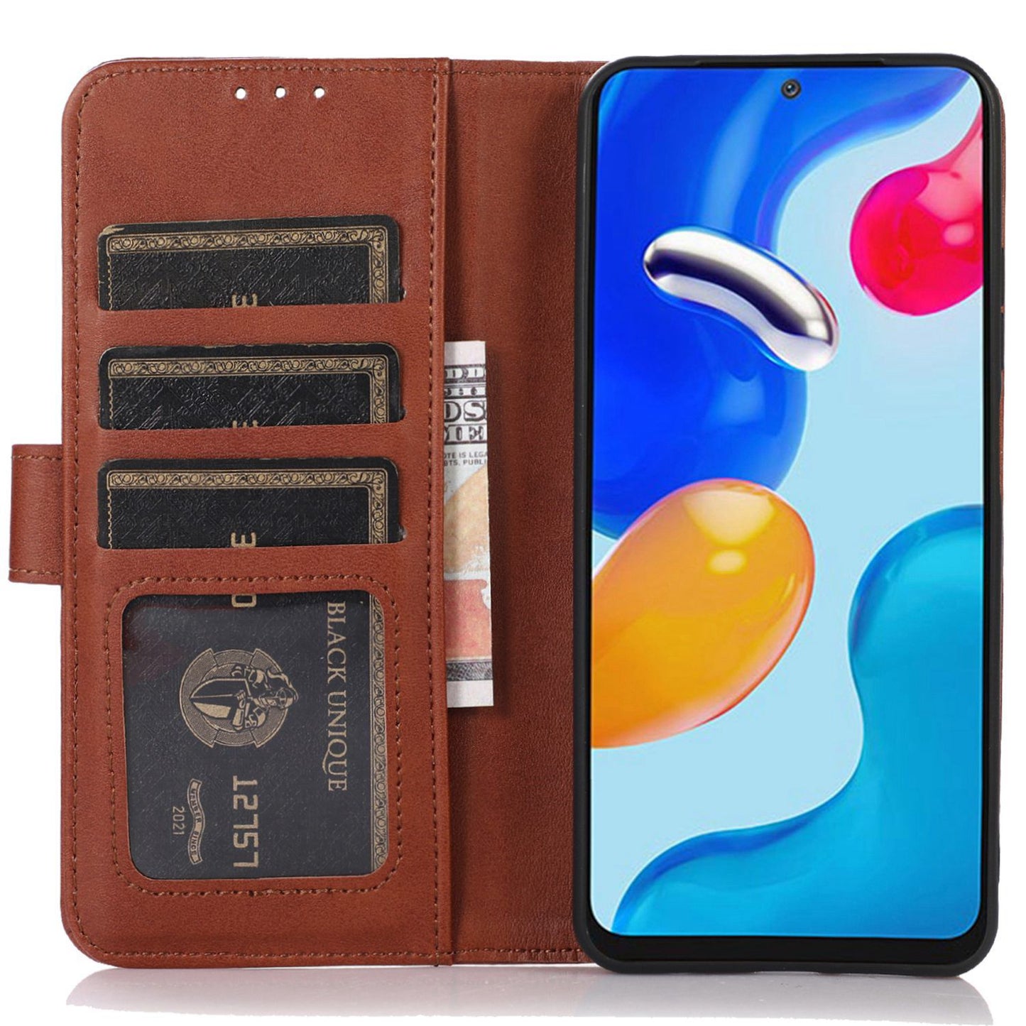 For Xiaomi Redmi Note 13R Pro 5G Leather Case Cowhide Texture Phone Wallet Cover - Brown