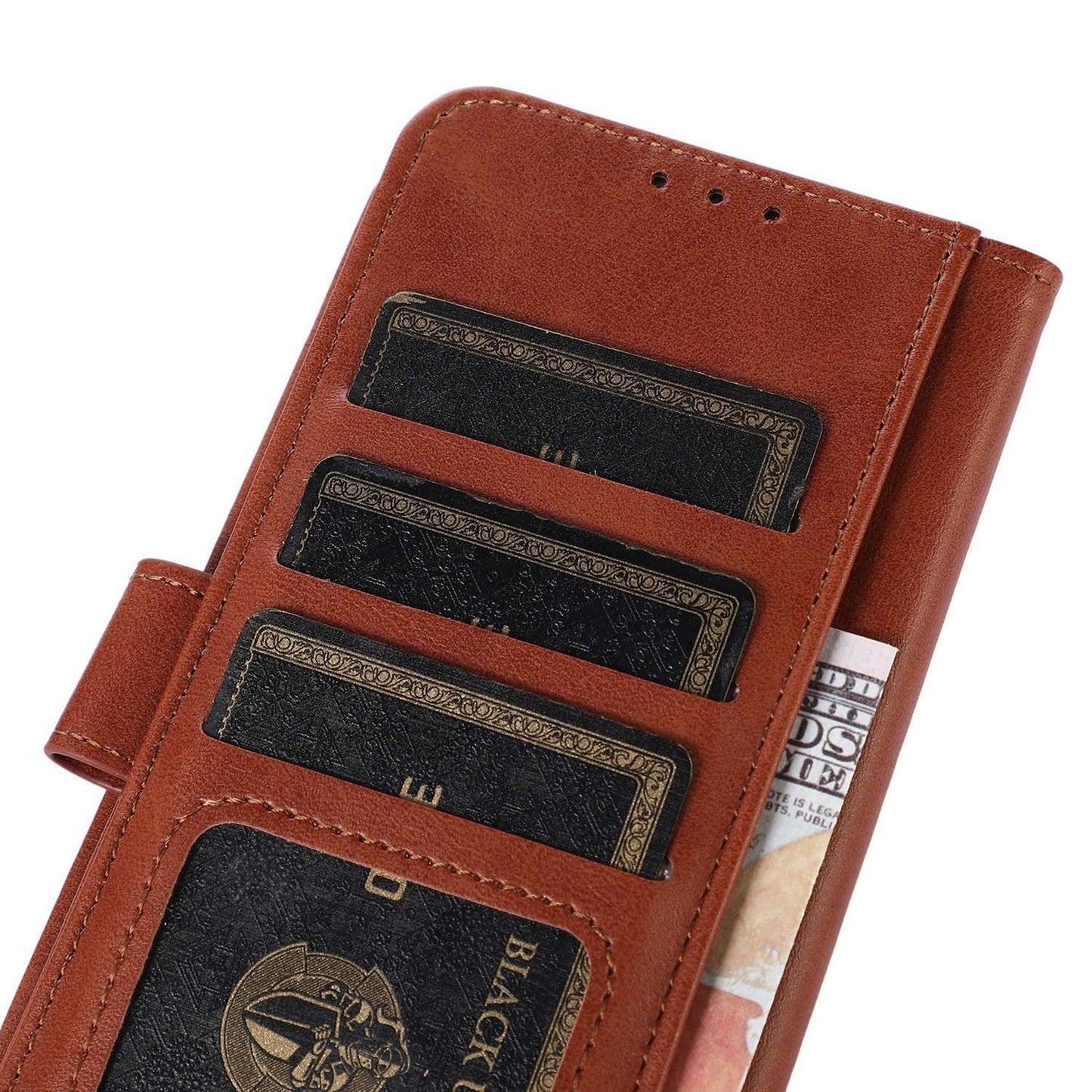 For Xiaomi Redmi Note 13R Pro 5G Leather Case Cowhide Texture Phone Wallet Cover - Brown