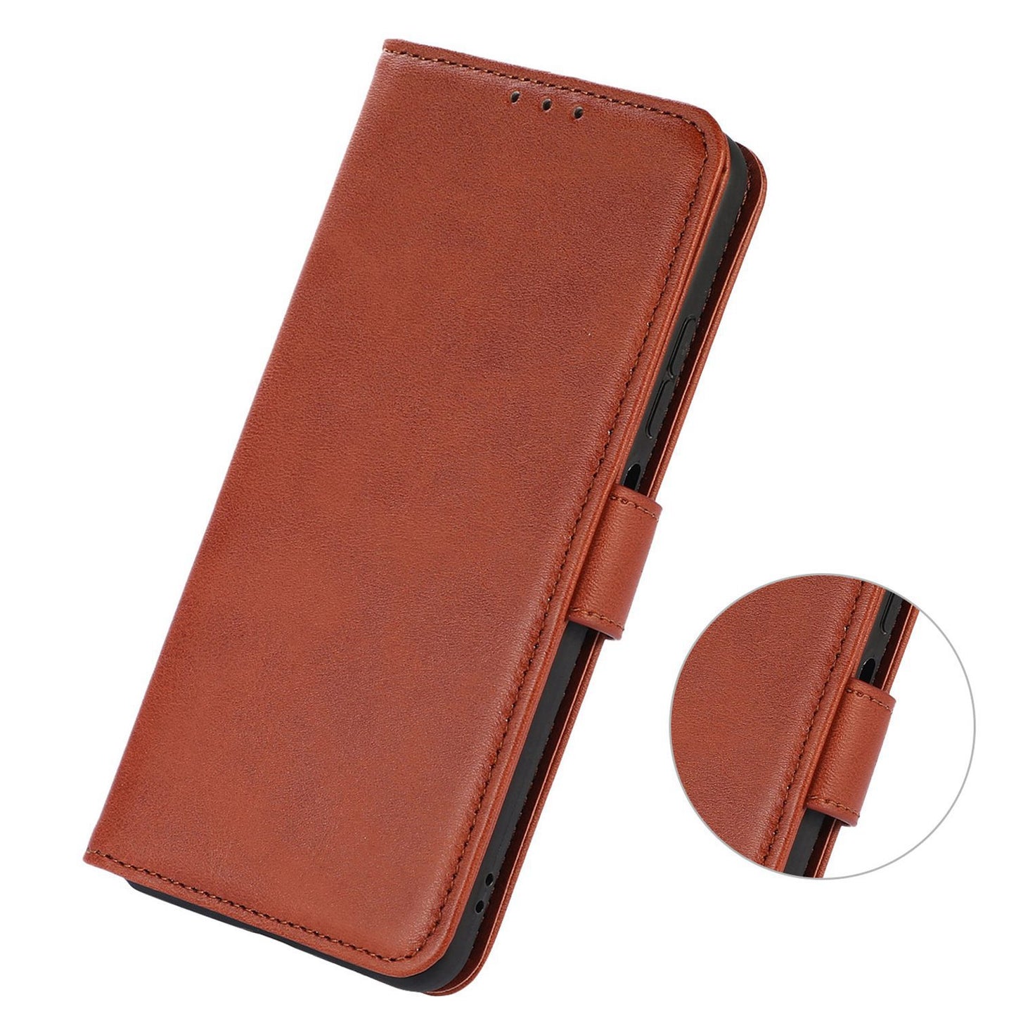 For Xiaomi Redmi Note 13R Pro 5G Leather Case Cowhide Texture Phone Wallet Cover - Brown