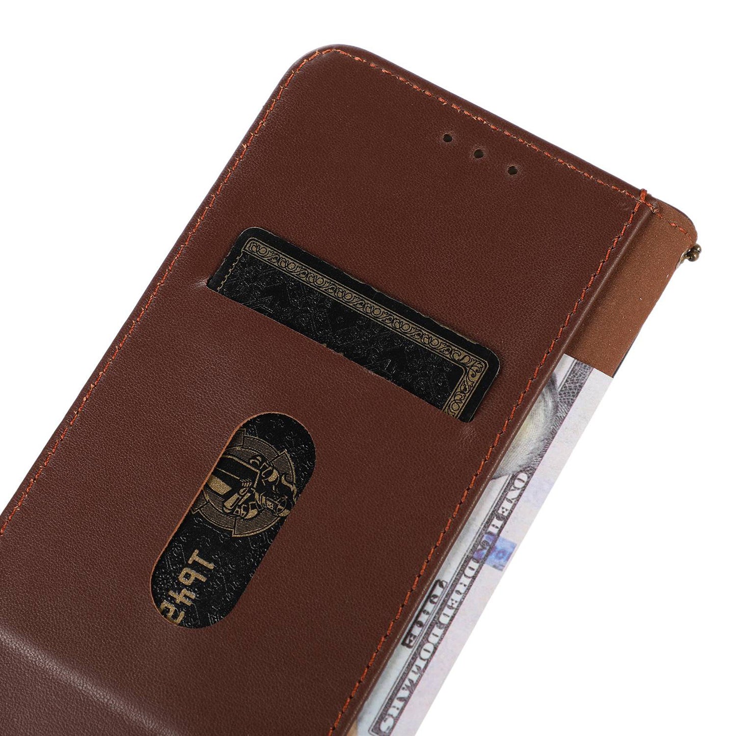 KHAZNEH For Xiaomi Redmi Note 13R Pro 5G Phone Case Genuine Cow Leather RFID Blocking - Brown