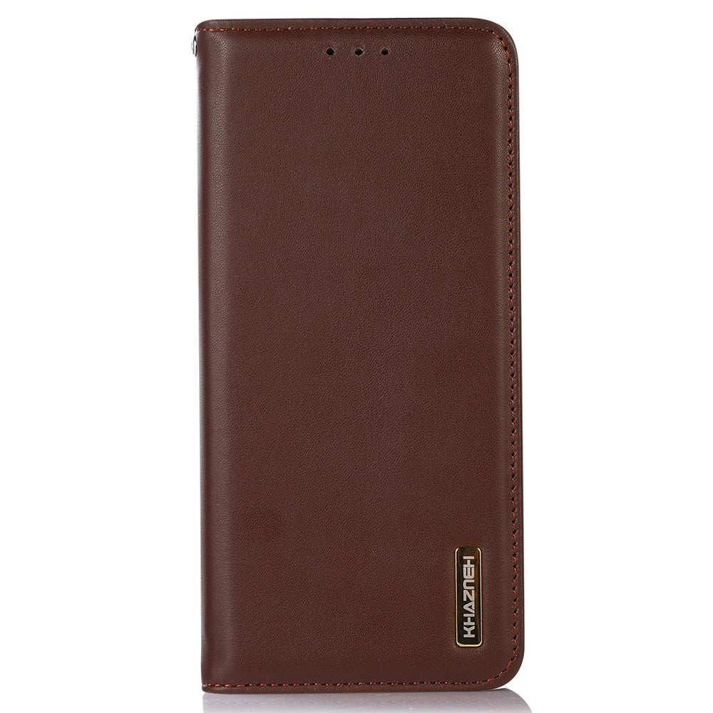 KHAZNEH For Xiaomi Redmi Note 13R Pro 5G Phone Case Genuine Cow Leather RFID Blocking - Brown