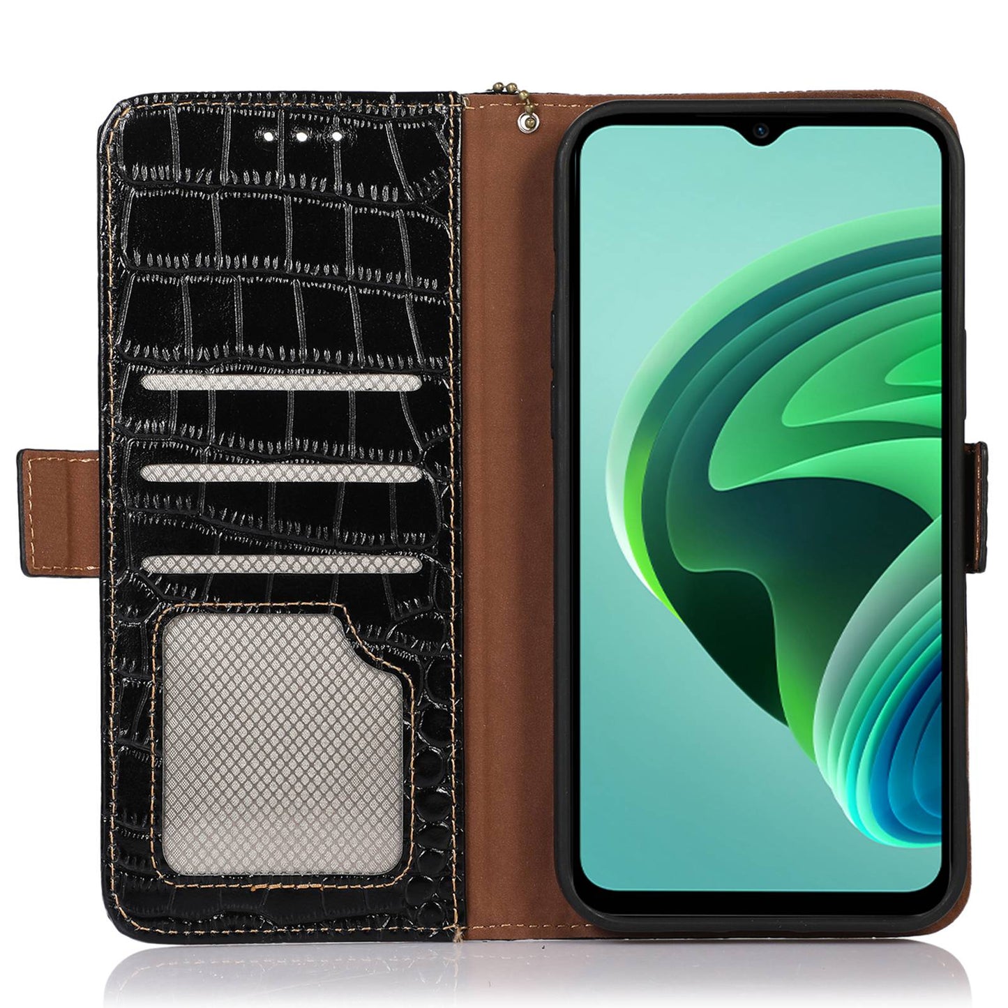 For Xiaomi Redmi Note 13R Pro 5G Phone Case Genuine Cow Leather Cover with Wallet Stand - Black