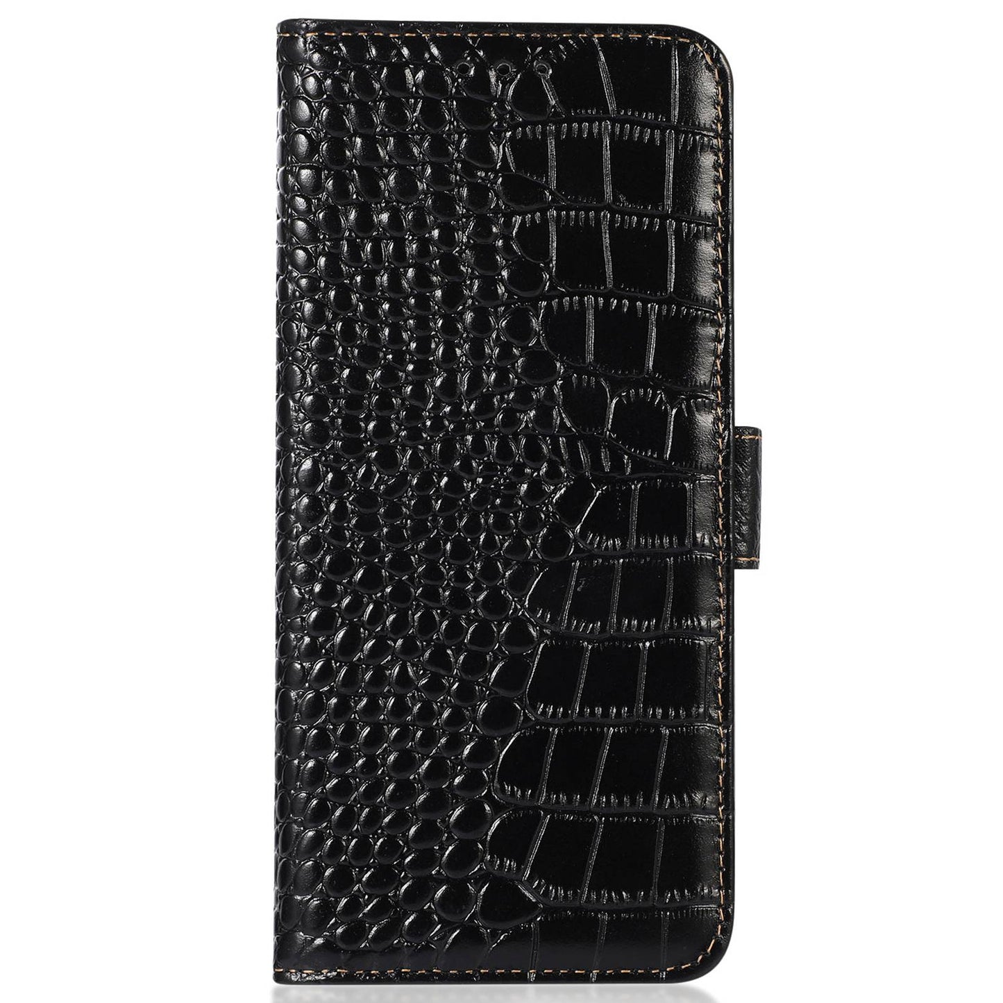 For Xiaomi Redmi Note 13R Pro 5G Phone Case Genuine Cow Leather Cover with Wallet Stand - Black