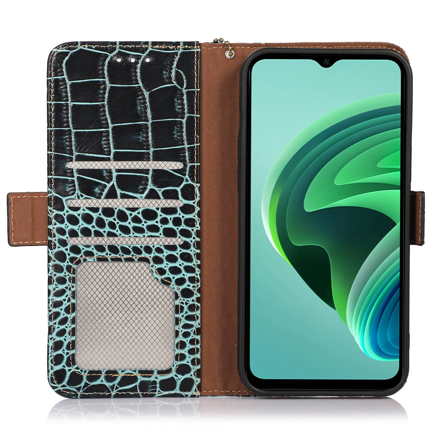 For Xiaomi Redmi Note 13R Pro 5G Phone Case Genuine Cow Leather Cover with Wallet Stand - Green