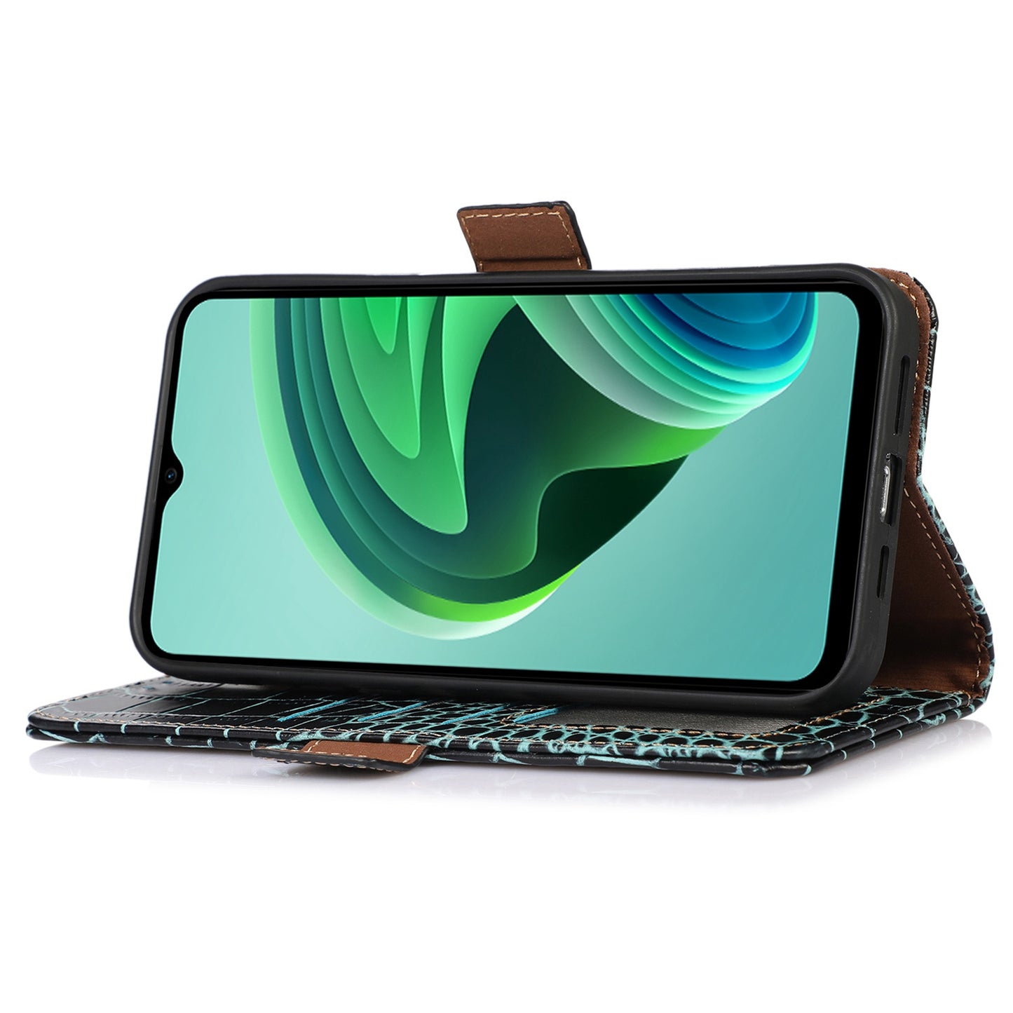 For Xiaomi Redmi Note 13R Pro 5G Phone Case Genuine Cow Leather Cover with Wallet Stand - Green
