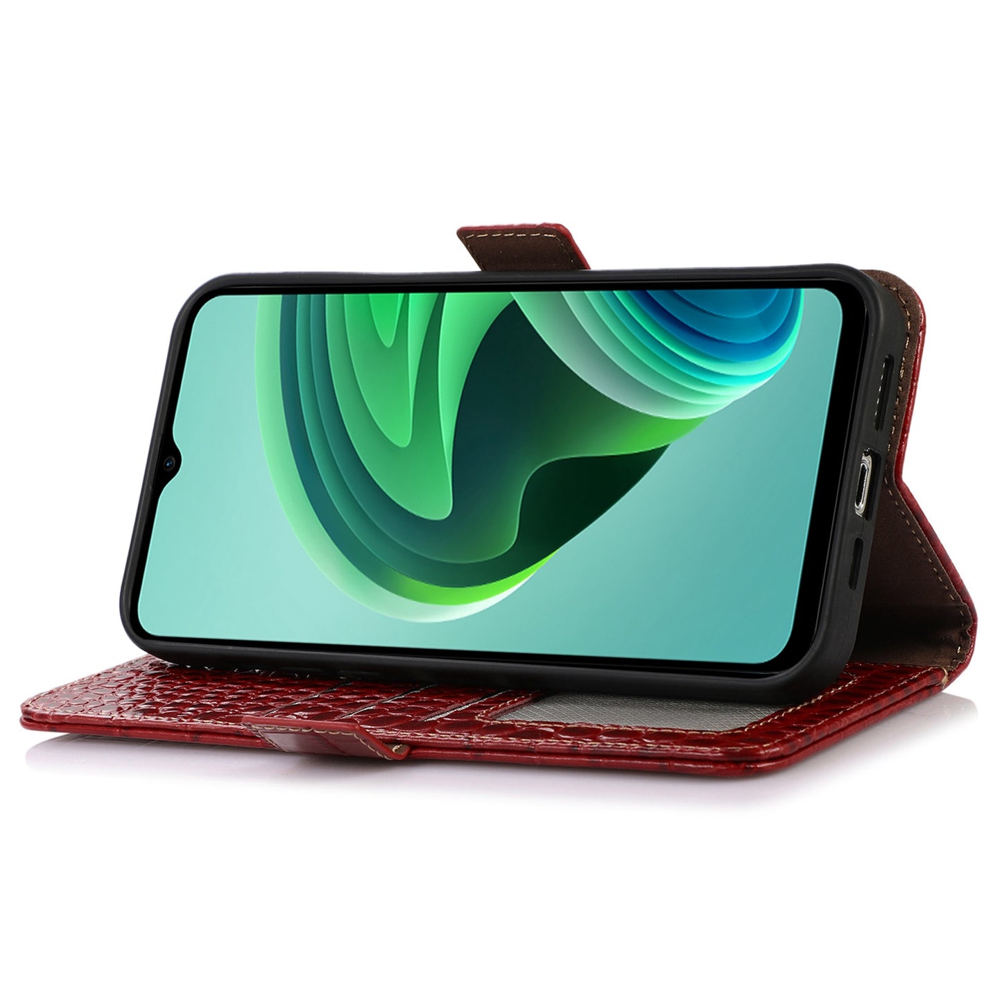 For Xiaomi Redmi Note 13R Pro 5G Phone Case Genuine Cow Leather Cover with Wallet Stand - Red