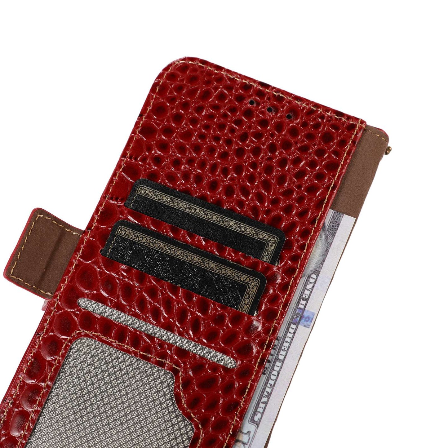 For Xiaomi Redmi Note 13R Pro 5G Phone Case Genuine Cow Leather Cover with Wallet Stand - Red