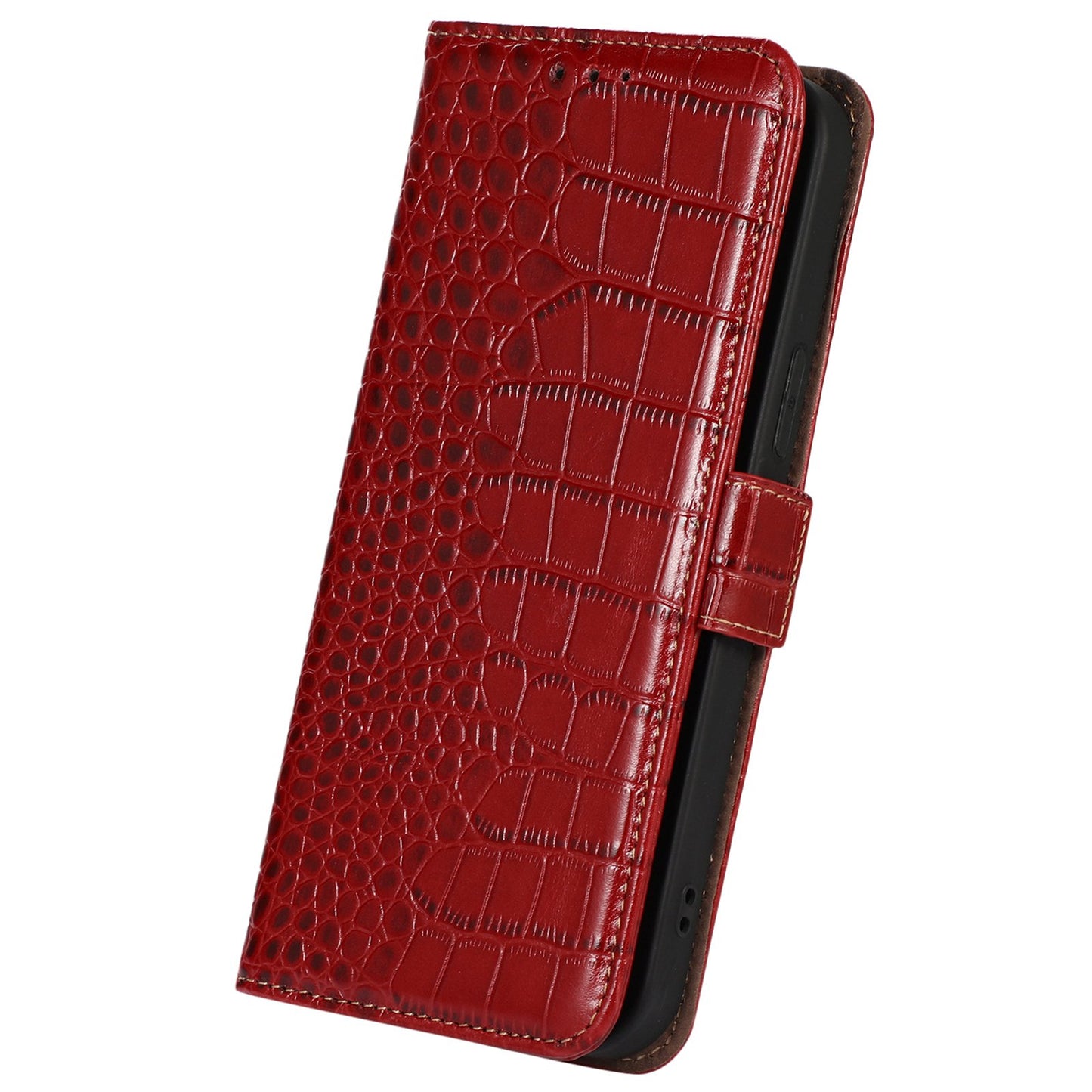 For Xiaomi Redmi Note 13R Pro 5G Phone Case Genuine Cow Leather Cover with Wallet Stand - Red