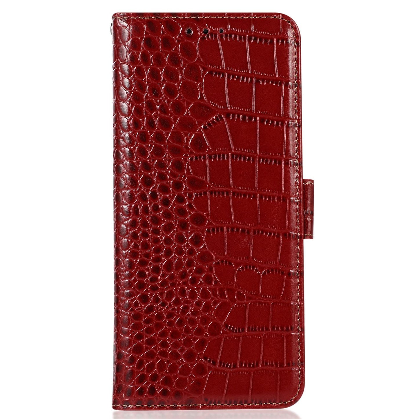 For Xiaomi Redmi Note 13R Pro 5G Phone Case Genuine Cow Leather Cover with Wallet Stand - Red