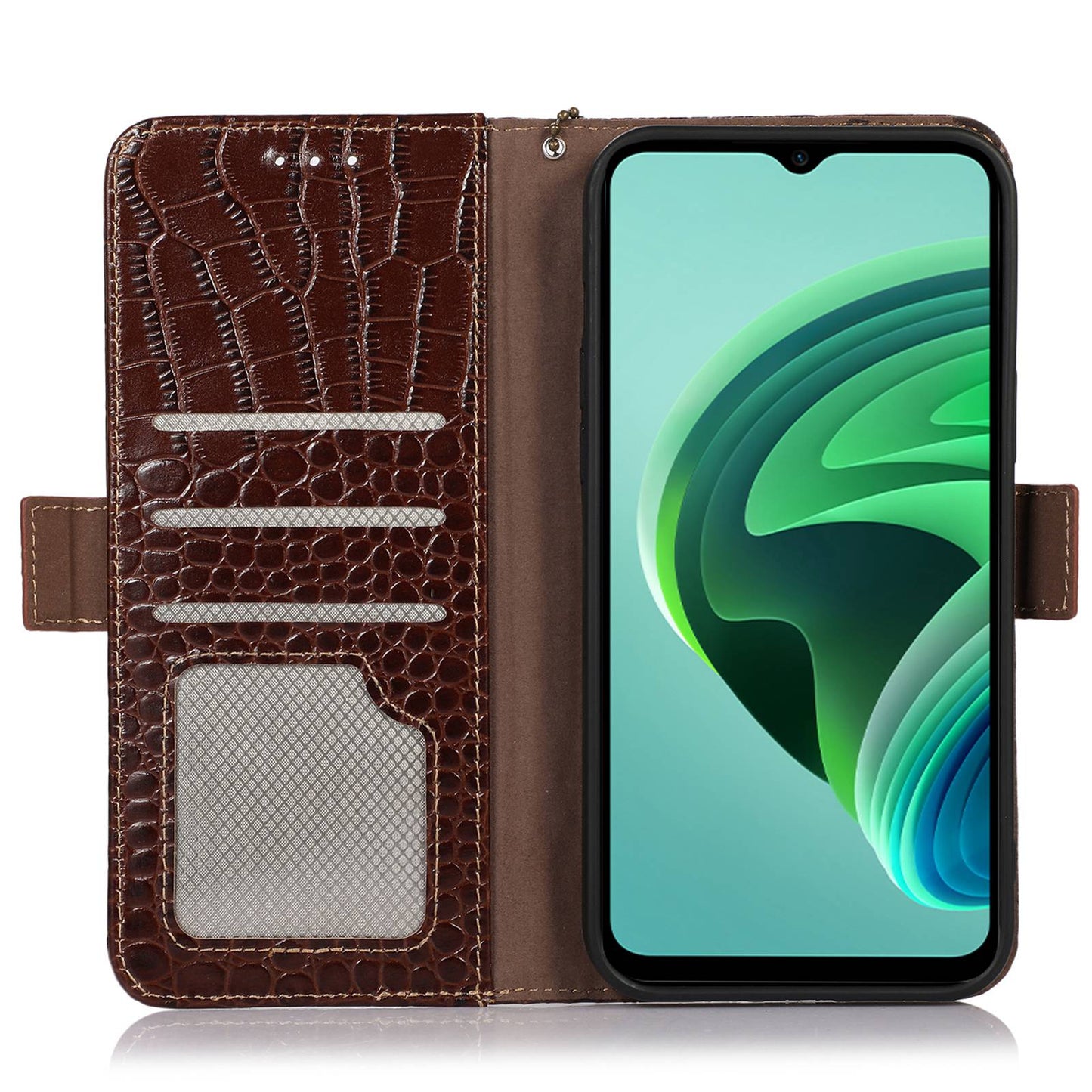 For Xiaomi Redmi Note 13R Pro 5G Phone Case Genuine Cow Leather Cover with Wallet Stand - Brown