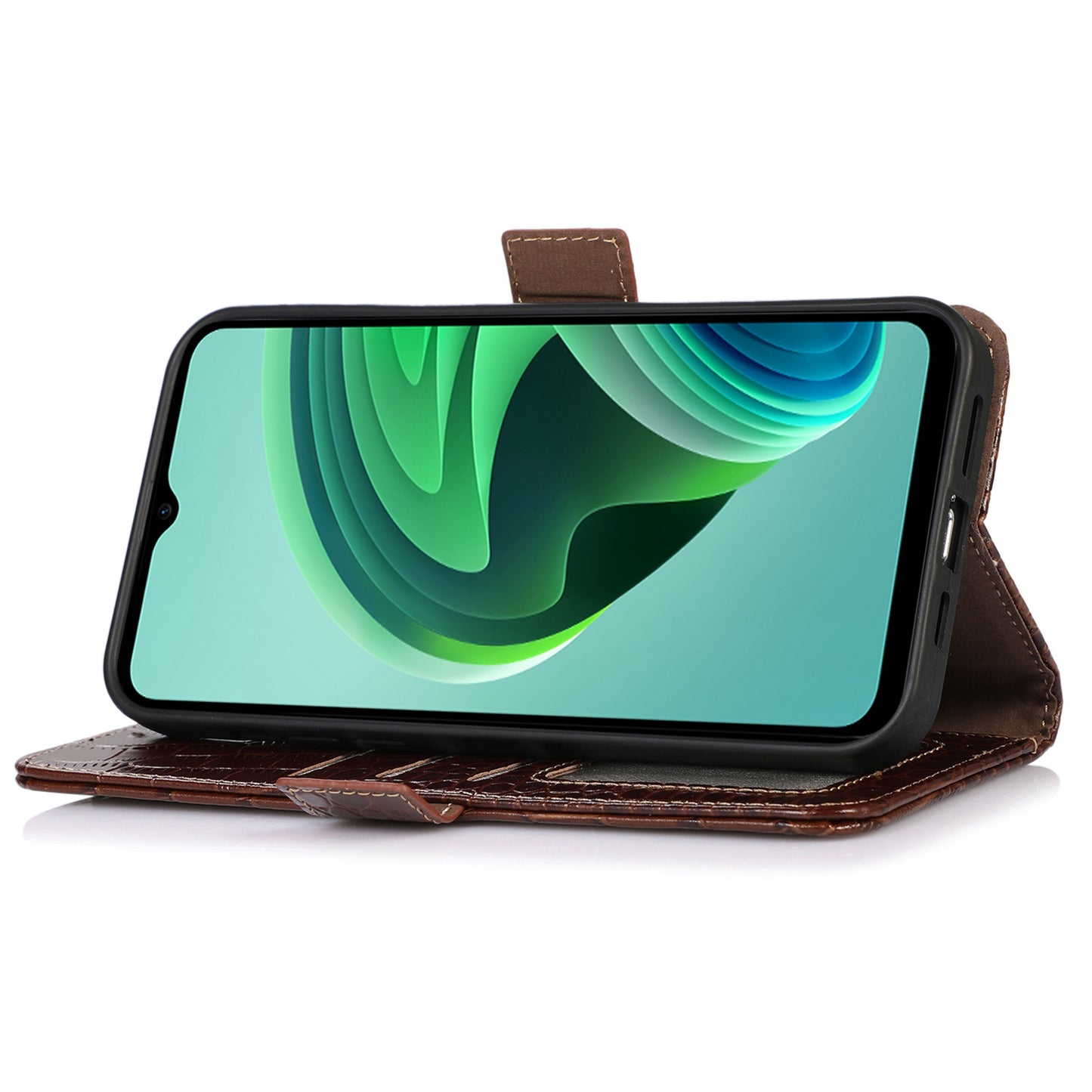 For Xiaomi Redmi Note 13R Pro 5G Phone Case Genuine Cow Leather Cover with Wallet Stand - Brown