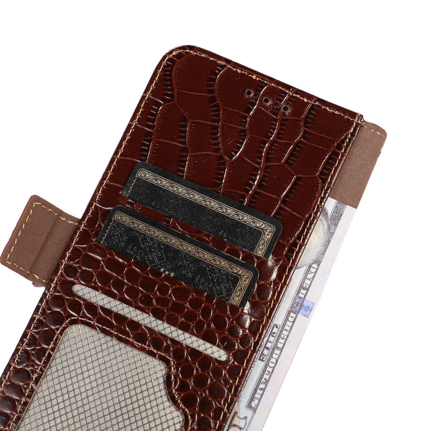For Xiaomi Redmi Note 13R Pro 5G Phone Case Genuine Cow Leather Cover with Wallet Stand - Brown
