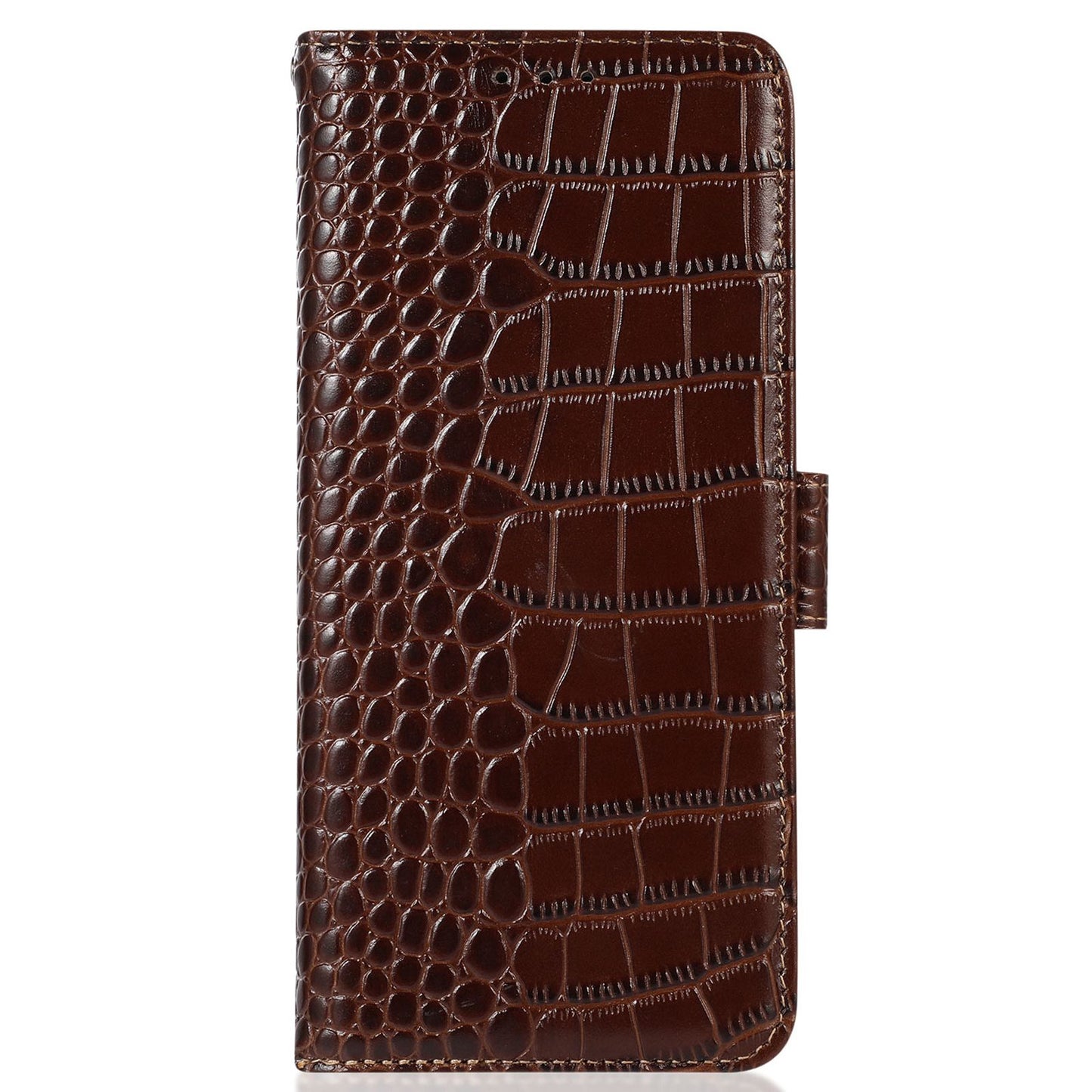 For Xiaomi Redmi Note 13R Pro 5G Phone Case Genuine Cow Leather Cover with Wallet Stand - Brown