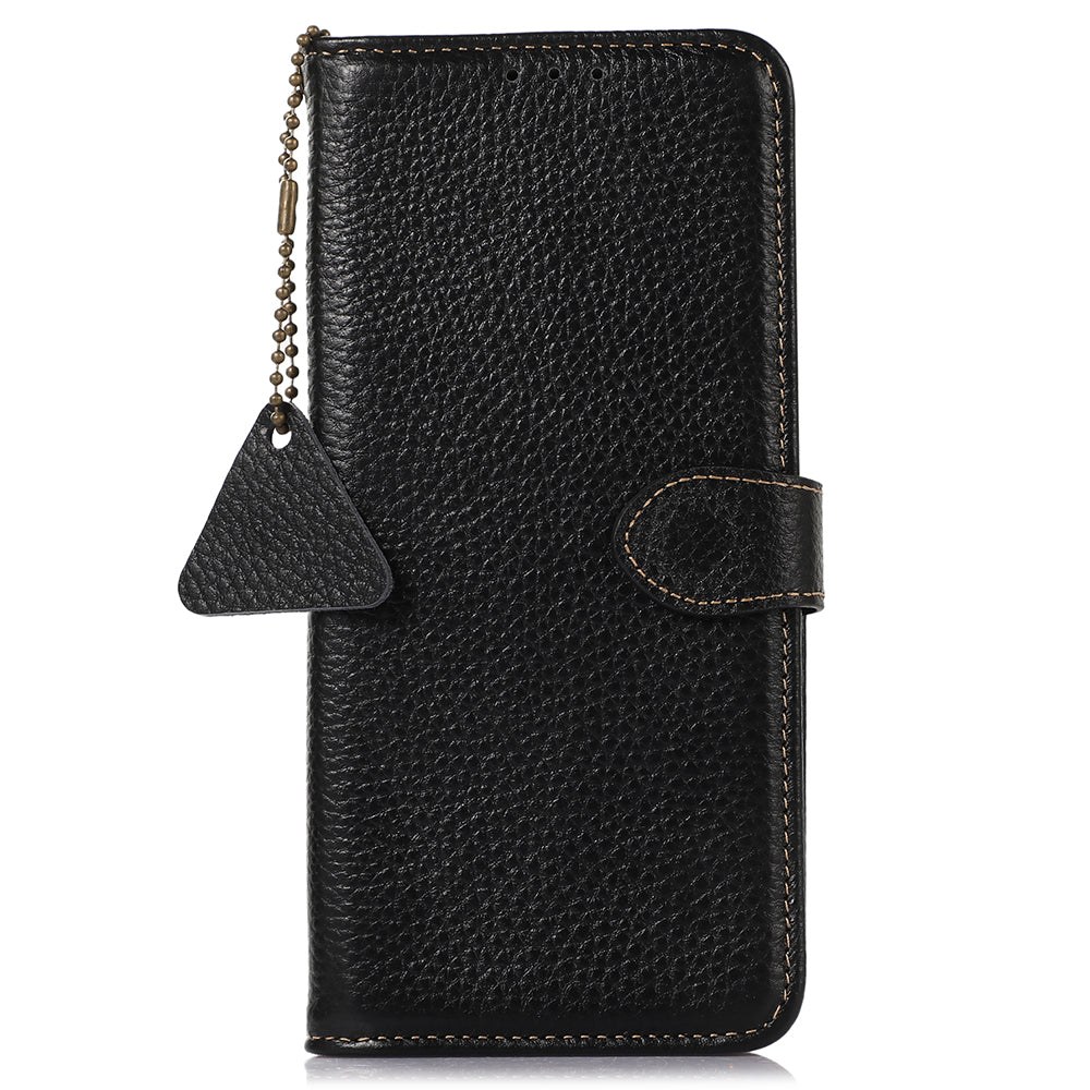 For Xiaomi Redmi Note 13R Pro 5G Genuine Cow Leather Phone Case with Card Slots - Black