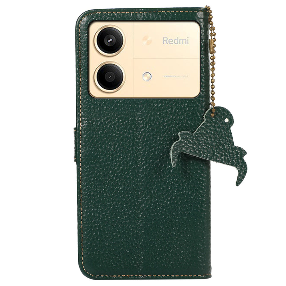 For Xiaomi Redmi Note 13R Pro 5G Genuine Cow Leather Phone Case with Card Slots - Green