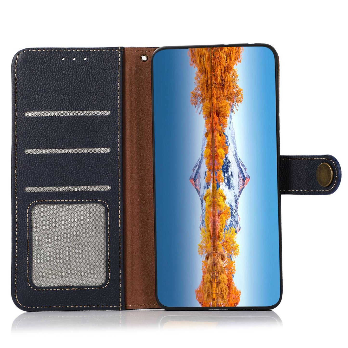 KHAZNEH For Xiaomi Redmi Note 13R Pro 5G Genuine Cow Leather Phone Case RFID Blocking Card Slots Cover - Blue