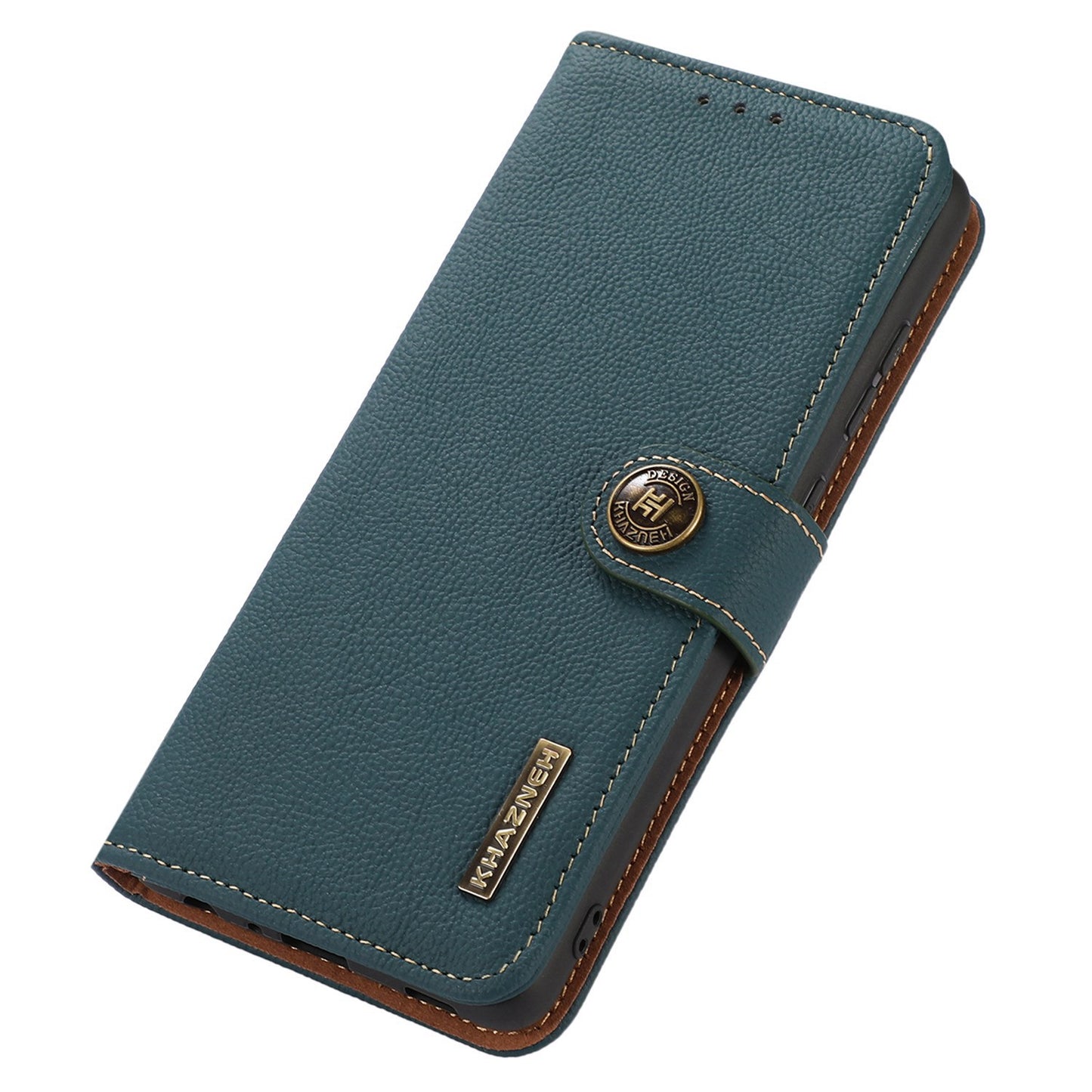 KHAZNEH For Xiaomi Redmi Note 13R Pro 5G Genuine Cow Leather Phone Case RFID Blocking Card Slots Cover - Green