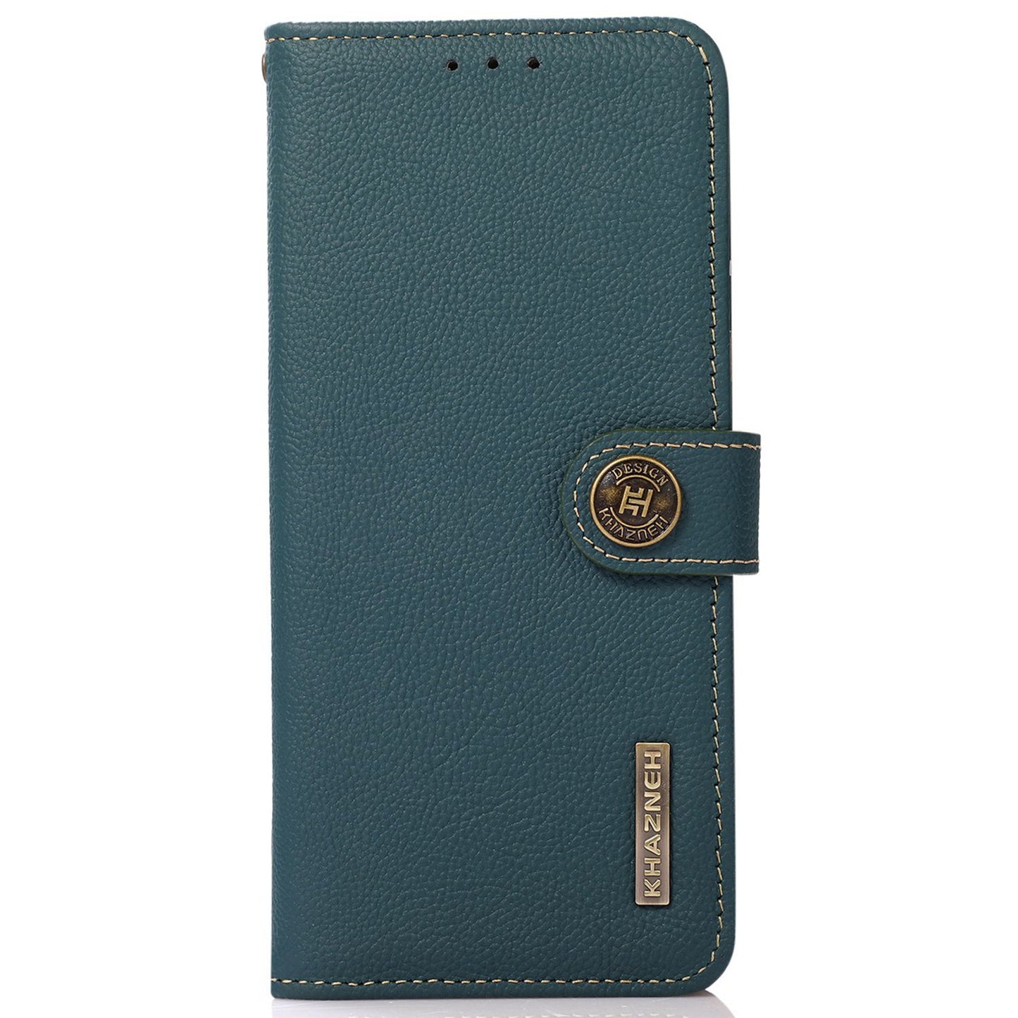 KHAZNEH For Xiaomi Redmi Note 13R Pro 5G Genuine Cow Leather Phone Case RFID Blocking Card Slots Cover - Green