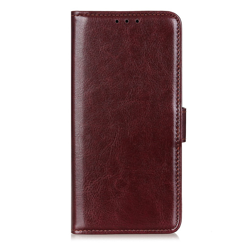 For Xiaomi Redmi Note 13R Pro 5G Cases Crazy Horse Texture PU Leather Slim-Fit Phone Stand Cover - Brown