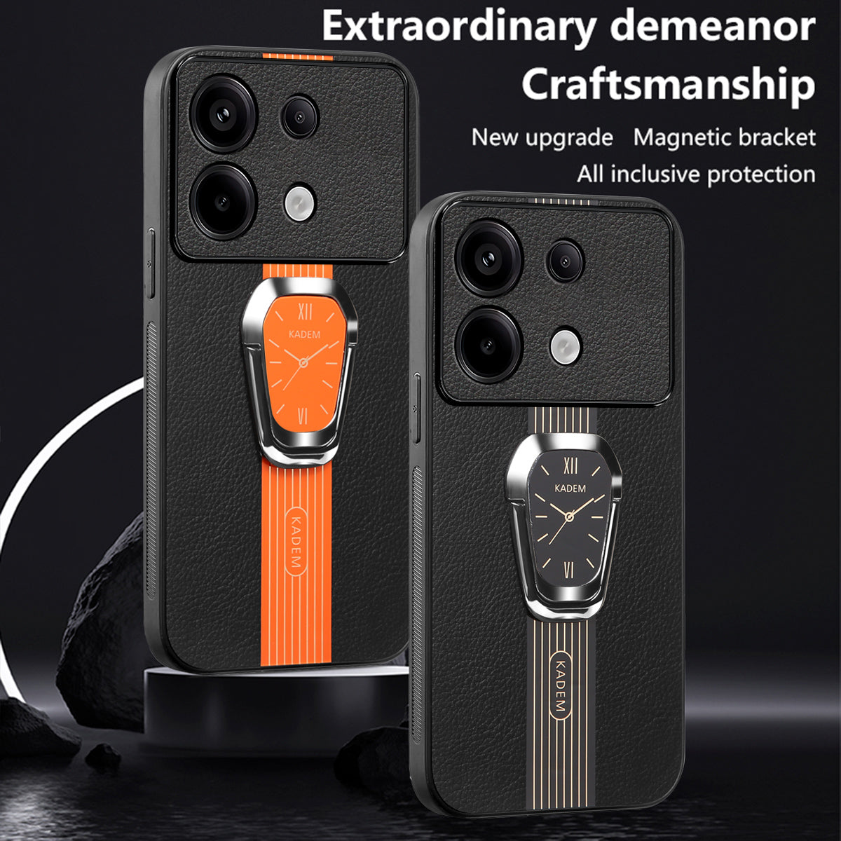 KADEM For Xiaomi Redmi Note 13 4G Cell Phone Case Electroplating Watch Pattern Design Shell - Black