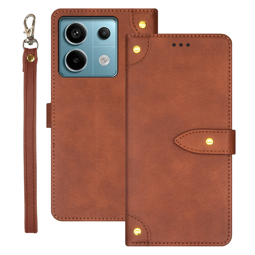IDEWEI For Xiaomi Redmi Note 13 Pro 5G / Poco X6 5G PU Leather Flip Phone Cover with Card Holder Stand Function - Brown