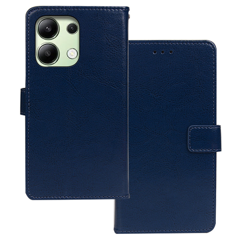 IDEWEI For Xiaomi Redmi Note 13 4G Phone Case Crazy Horse Texture Cover with Photo Slot - Blue