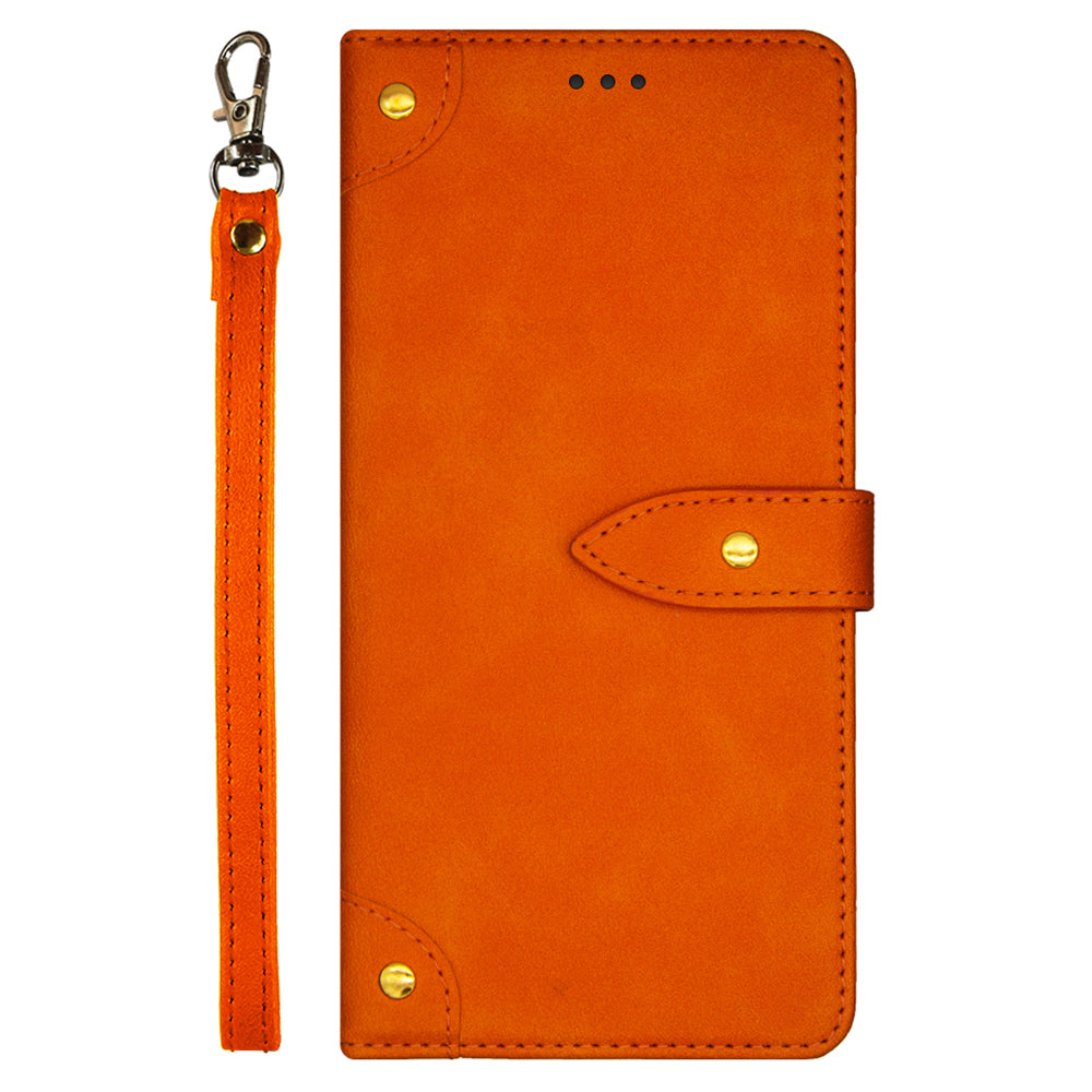 IDEWEI For Xiaomi Redmi Note 13 5G Phone Cover Stand Leather Case with Wrist Strap - Orange