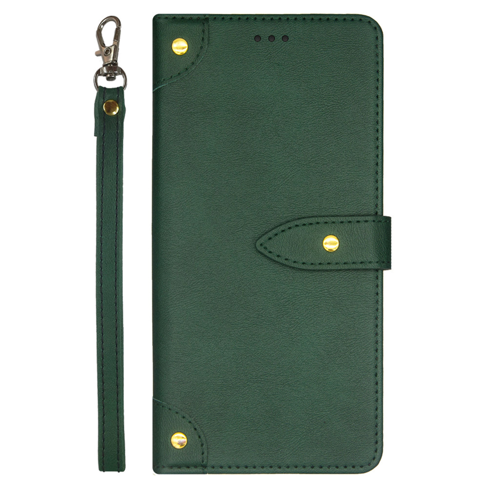 IDEWEI For Xiaomi Redmi Note 13 5G Phone Cover Stand Leather Case with Wrist Strap - Green