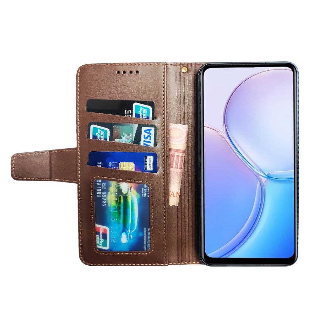 IDEWEI For Xiaomi Redmi Note 13 5G Cell Phone Case Calf Texture Leather Card Slots Cover - Brown