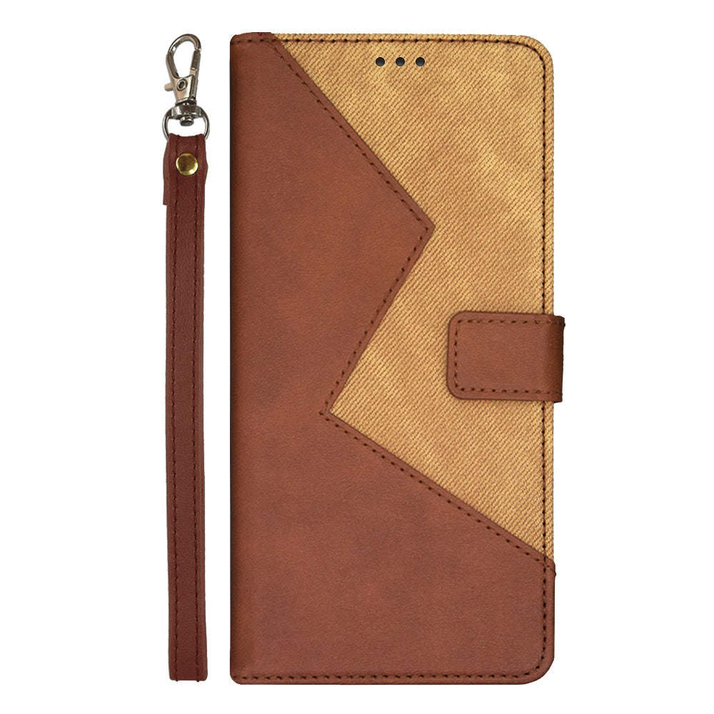 IDEWEI For Xiaomi Redmi Note 13 Pro+ 5G Case Color Splicing Leather Cover with Hand Strap - Brown