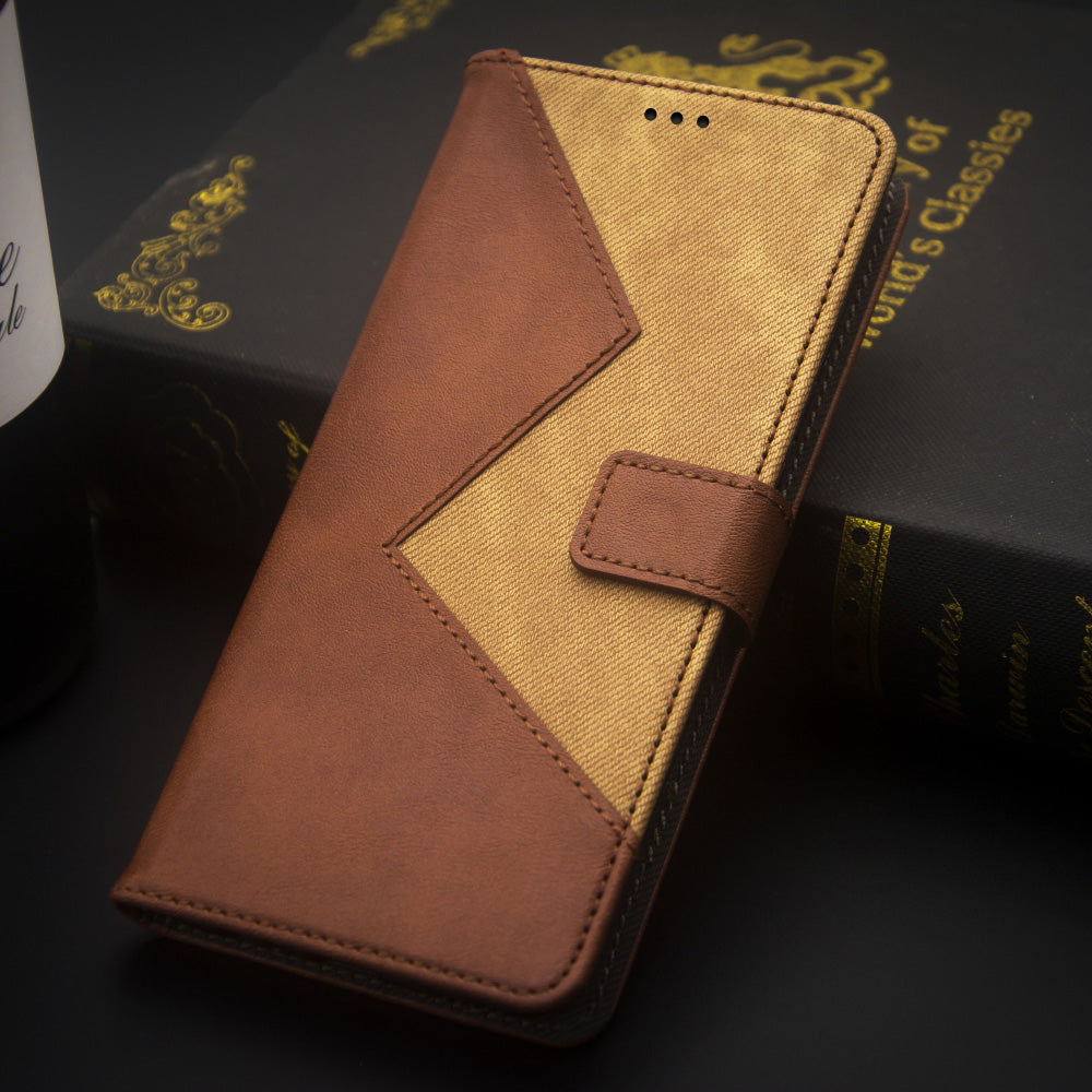IDEWEI For Xiaomi Redmi Note 13 Pro+ 5G Case Color Splicing Leather Cover with Hand Strap - Brown