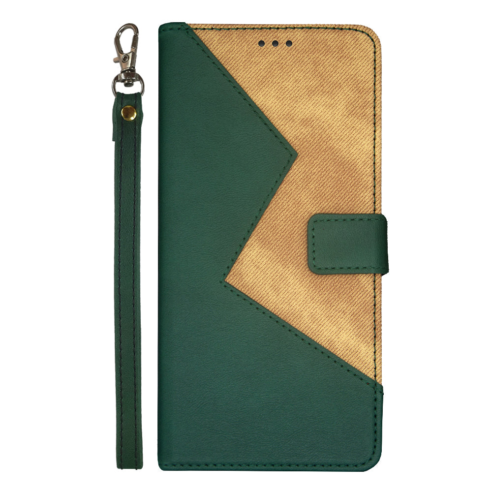 IDEWEI For Xiaomi Redmi Note 13 Pro+ 5G Case Color Splicing Leather Cover with Hand Strap - Green