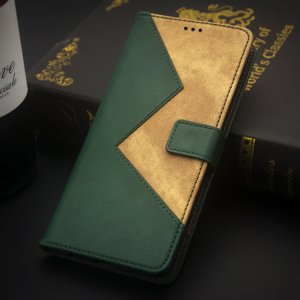 IDEWEI For Xiaomi Redmi Note 13 Pro+ 5G Case Color Splicing Leather Cover with Hand Strap - Green