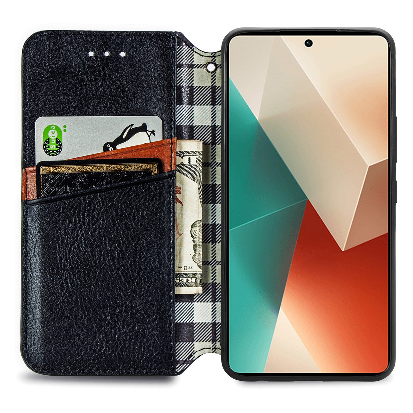 For Xiaomi Redmi Note 13 Pro 5G / Poco X6 5G Magnetic Case Card Holder Rhombus Imprinted Phone Cover - Black