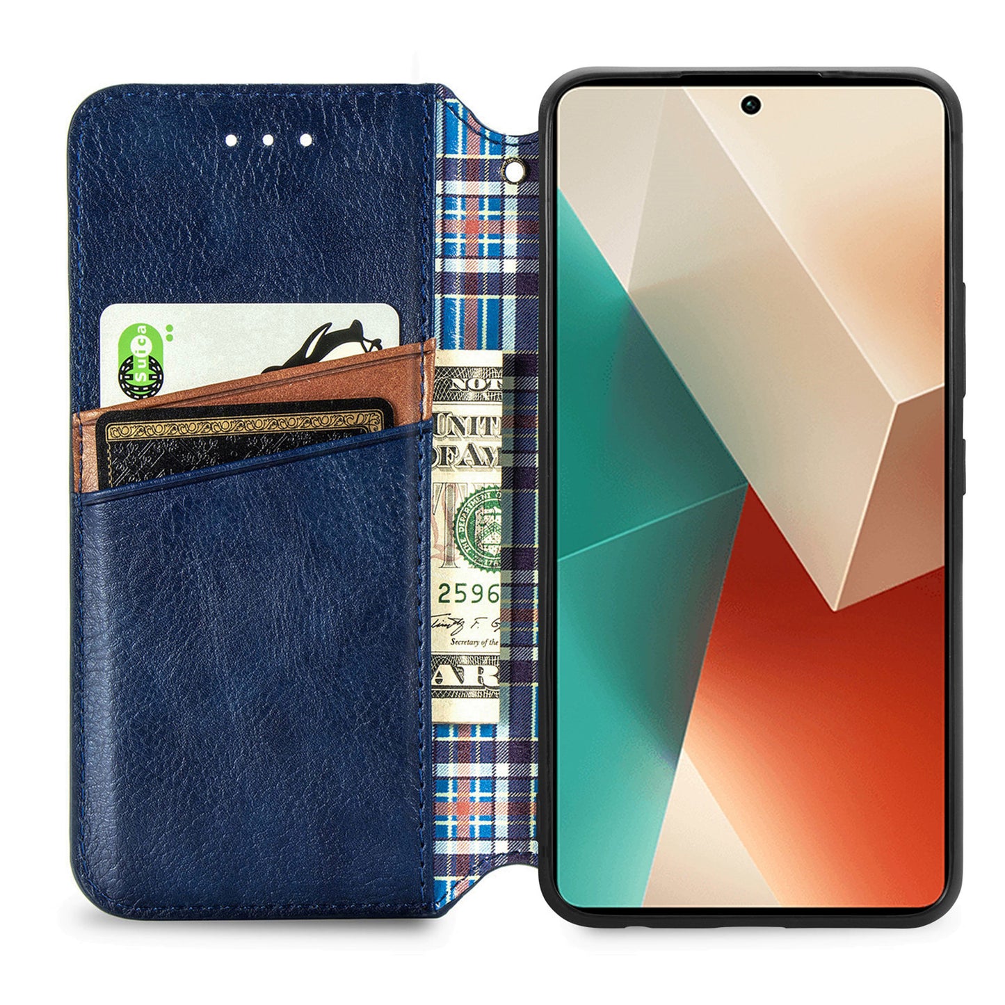 For Xiaomi Redmi Note 13 Pro 5G / Poco X6 5G Magnetic Case Card Holder Rhombus Imprinted Phone Cover - Blue