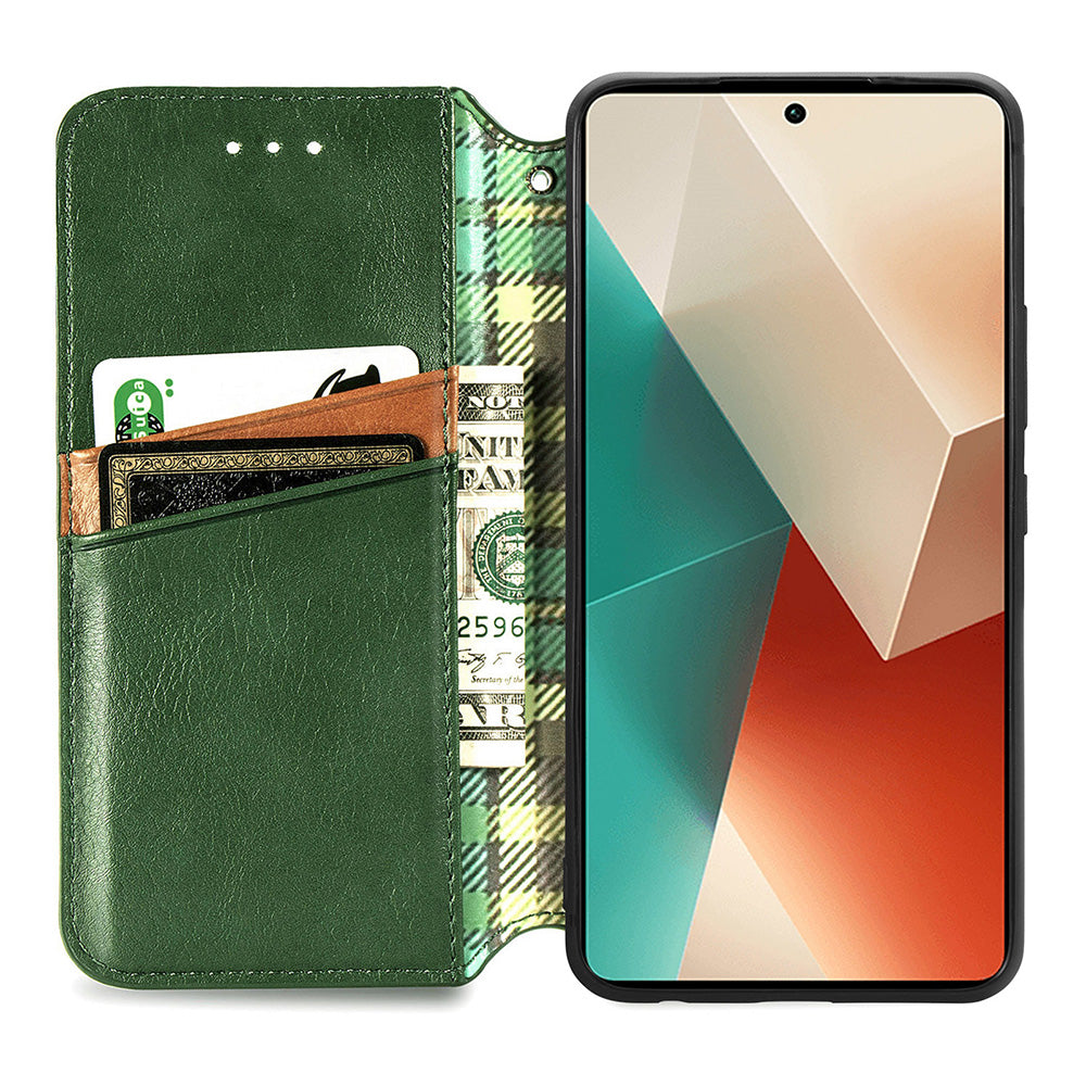 For Xiaomi Redmi Note 13 Pro 5G / Poco X6 5G Magnetic Case Card Holder Rhombus Imprinted Phone Cover - Green