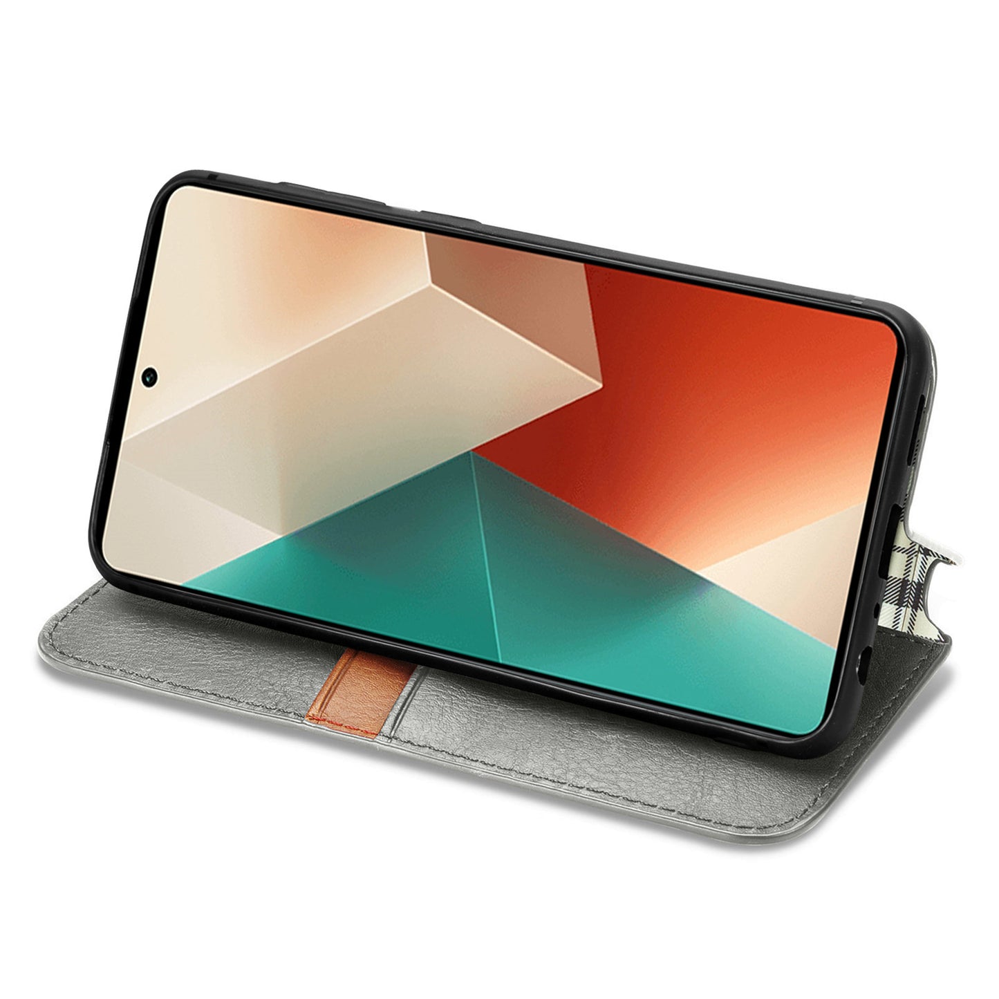 For Xiaomi Redmi Note 13 Pro 5G / Poco X6 5G Magnetic Case Card Holder Rhombus Imprinted Phone Cover - Grey