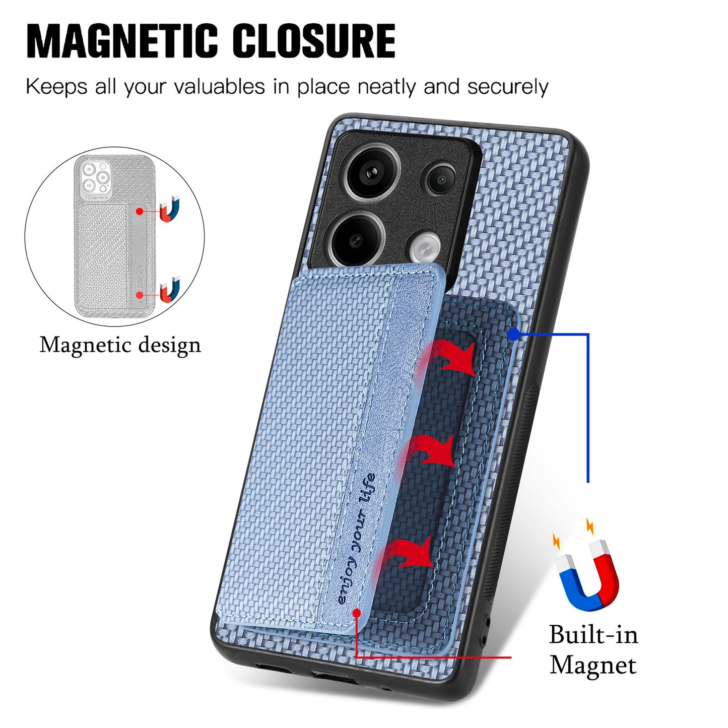 For Xiaomi Redmi Note 13 Pro 5G / Poco X6 5G Case Slim-Fit Kickstand Carbon Fiber Texture Protective Shell - Blue