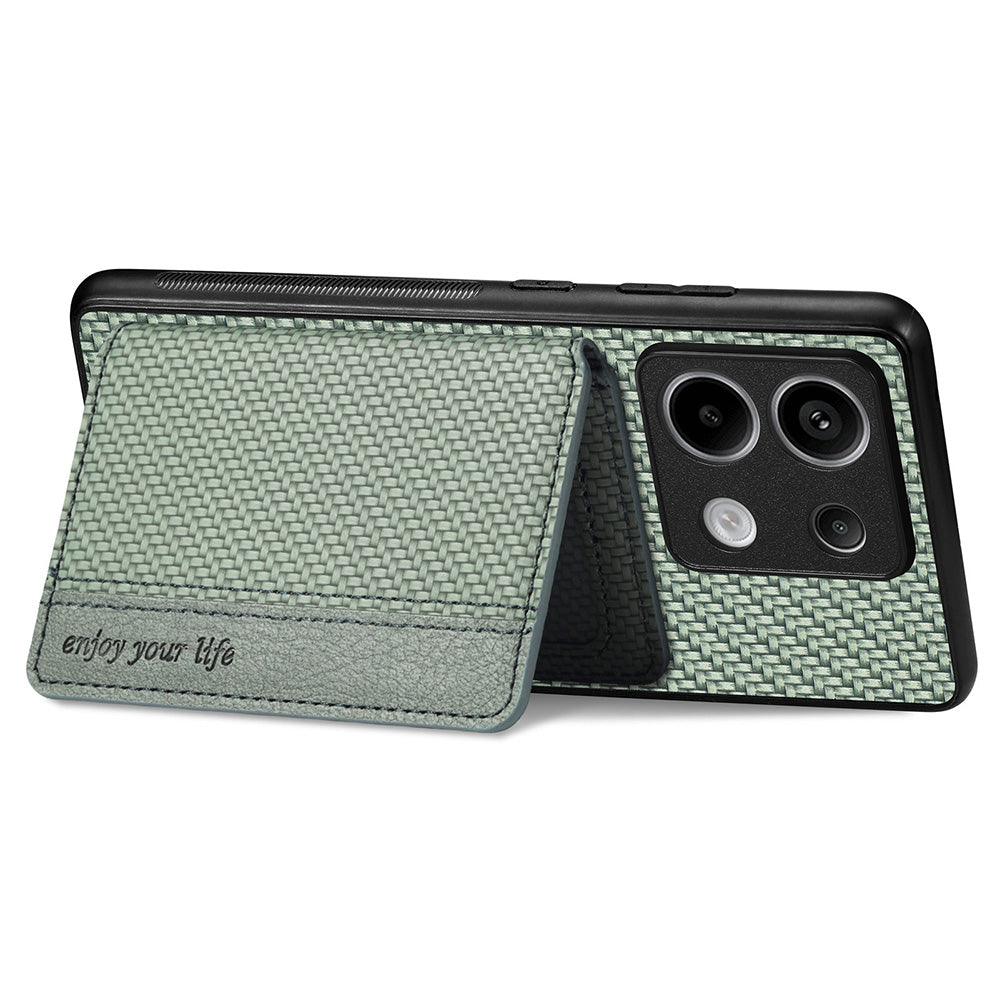 For Xiaomi Redmi Note 13 Pro 5G / Poco X6 5G Case Slim-Fit Kickstand Carbon Fiber Texture Protective Shell - Green