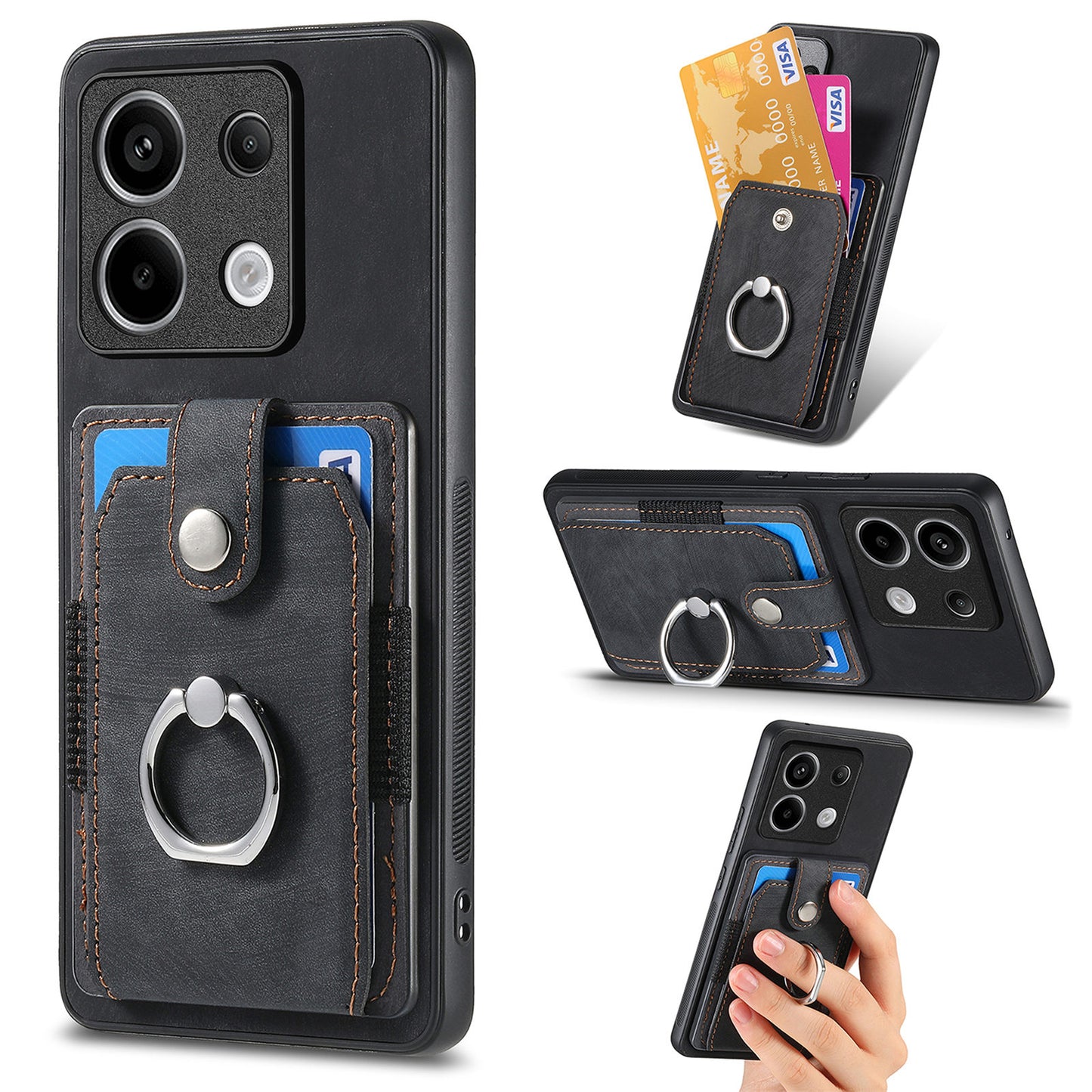 D2 For Xiaomi Redmi Note 13 Pro 5G / Poco X6 5G Phone Case with Ring Kickstand Anit-Fall Cover - Black