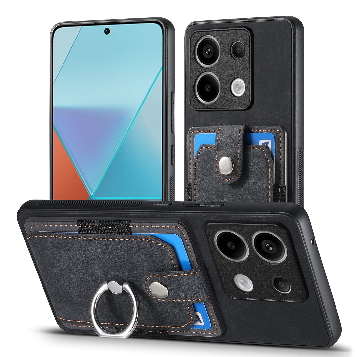 D2 For Xiaomi Redmi Note 13 Pro 5G / Poco X6 5G Phone Case with Ring Kickstand Anit-Fall Cover - Black
