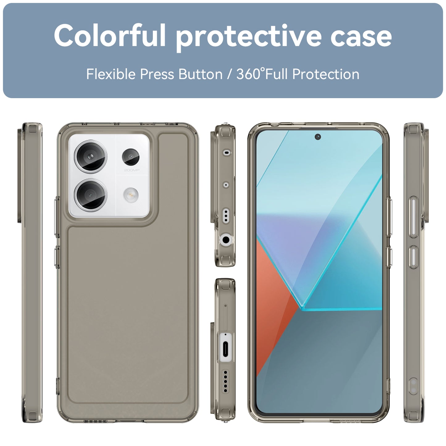 Candy Series for Xiaomi Redmi Note 13 Pro 5G / Poco X6 5G Case Clear TPU Mobile Phone Cover - Transparent Grey