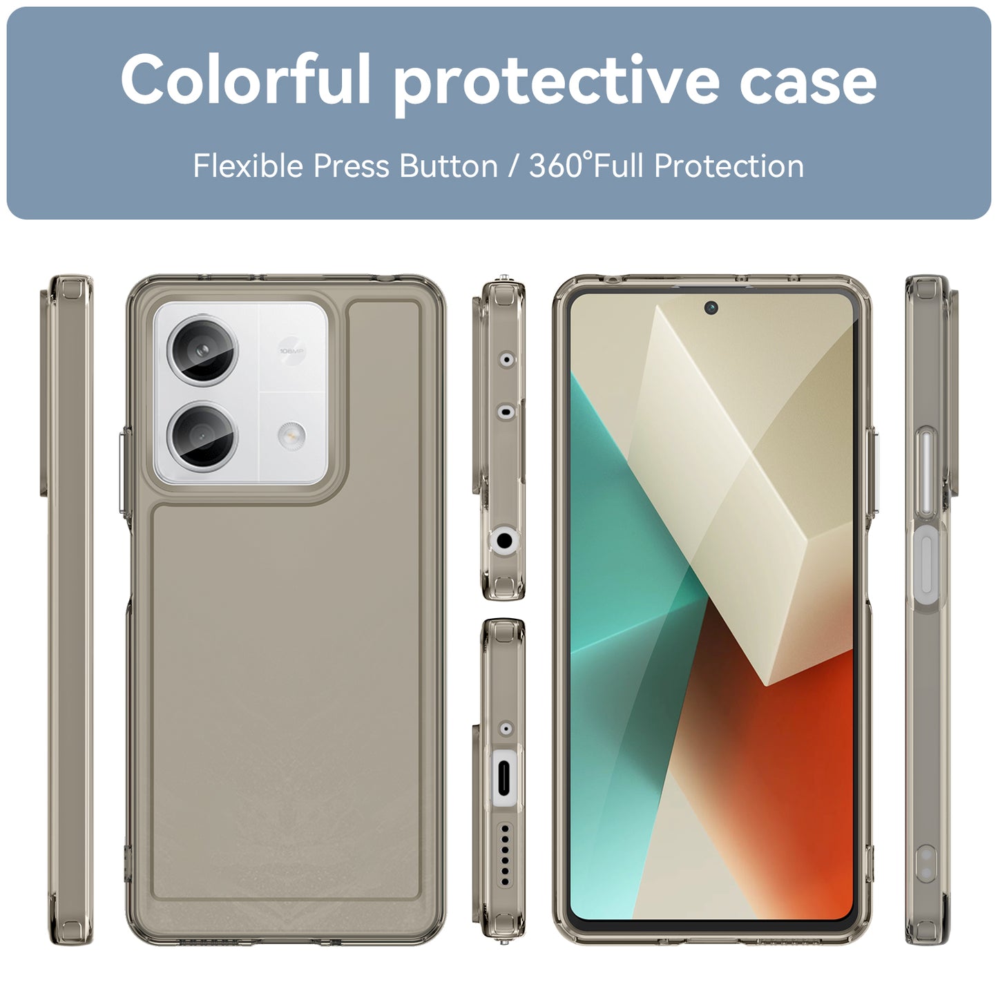 For Xiaomi Redmi Note 13 5G Case Candy Series Clear TPU Cell Phone Cover - Transparent Grey