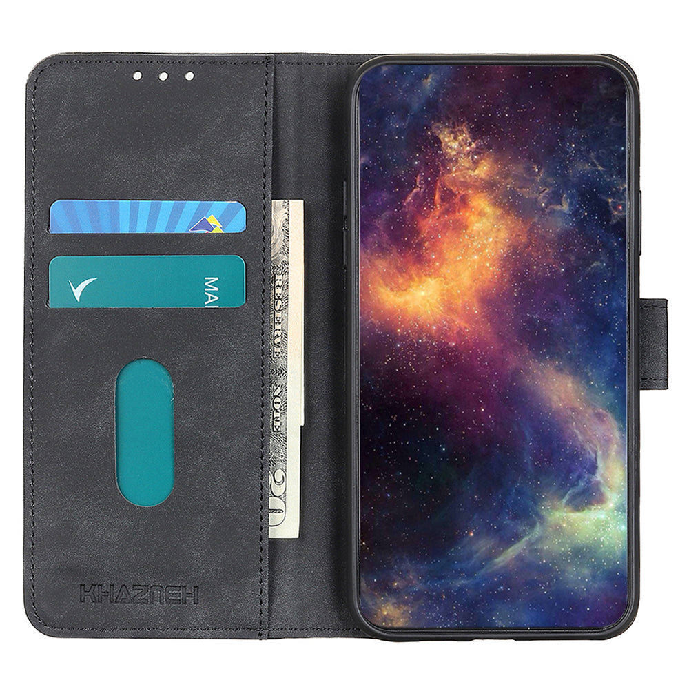 KHAZNEH For Xiaomi Redmi Note 13R Pro 5G Cell Phone Case Leather Retro Style Stand Cover - Black
